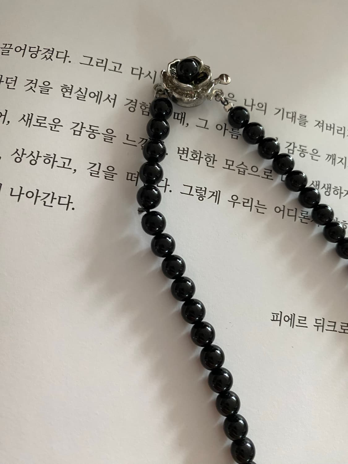 빈티지 블랙 비즈 레드 플라워 패턴 포컬비즈 실버 목걸이 상품이미지6
