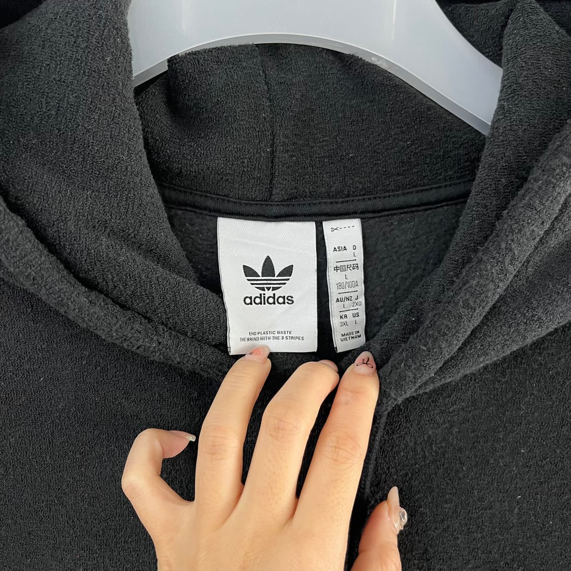 아디다스 빅로고 부클 뽀글이 블랙 후드티 상품이미지6