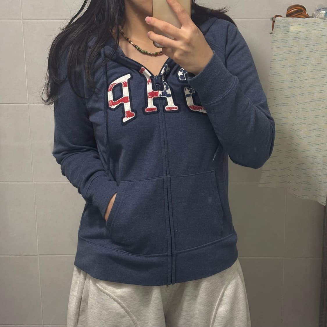 대대장) 갭 성조기🇺🇸 슬림핏 후드집업 (네이비) 상품이미지1