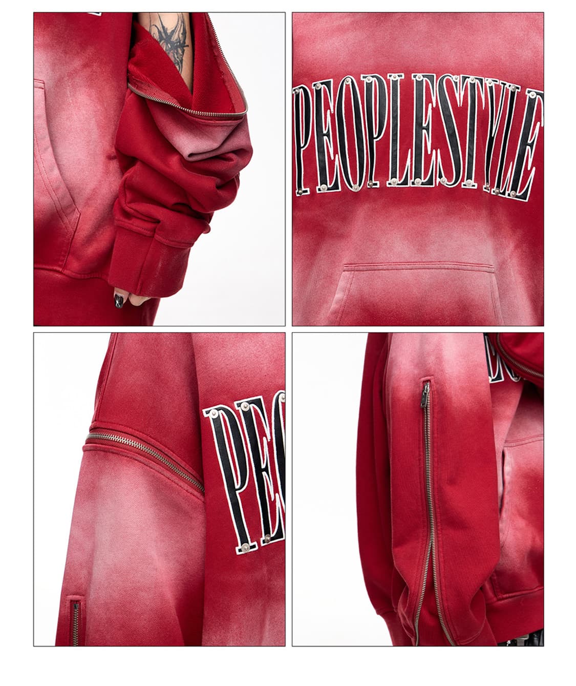 PEOPLESTYLE 레드 지퍼 디테일 후드 L 상품이미지5