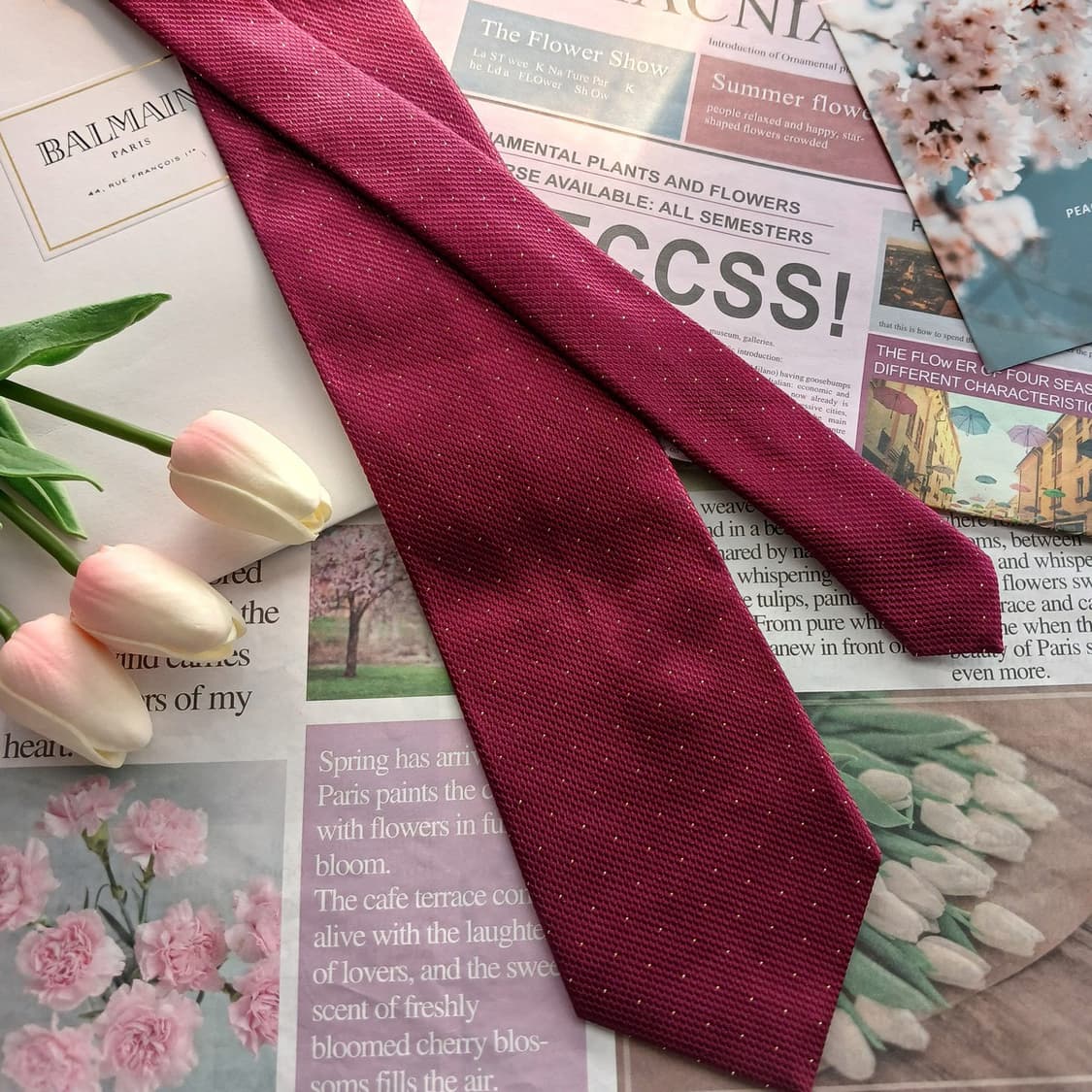 피에르 발망 실크 버건디 도트 넥타이 9.2cm A등급 A18650
 상품이미지3