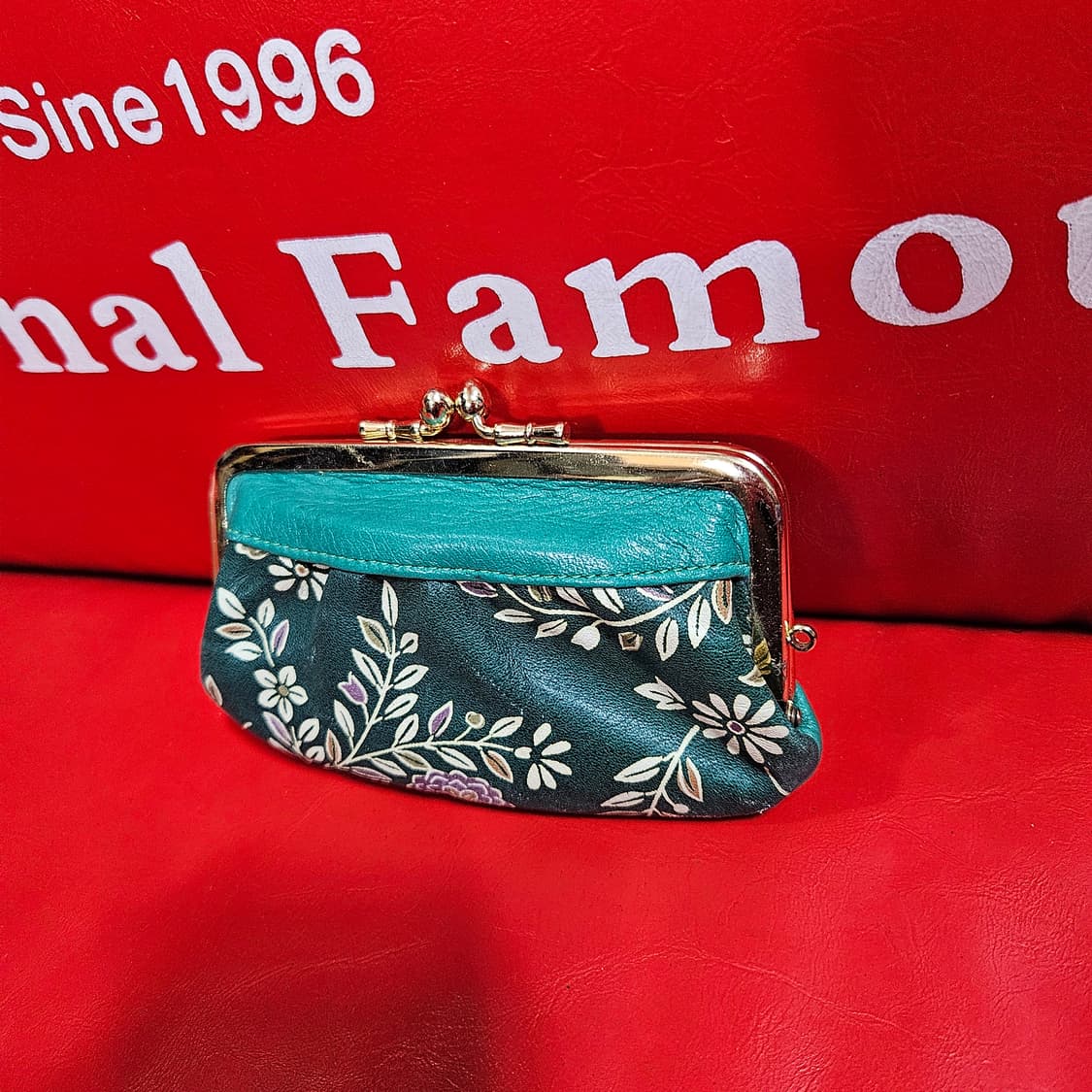 빈티지(Vintage) 그린 플라워 골든 가죽 미니 코인 지갑 상품이미지2
