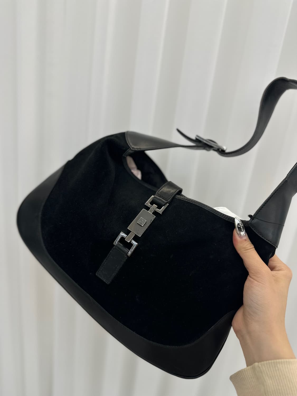 (빈티지) 구찌 스웨이드 블랙 재키백 상품이미지1