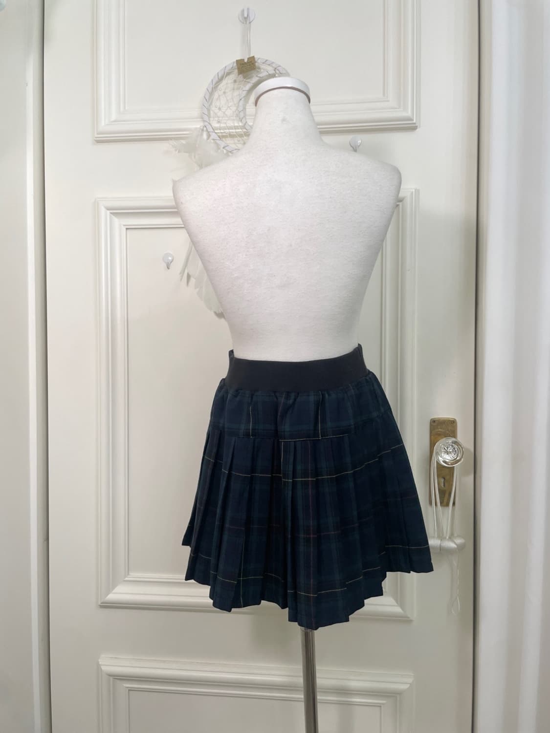 blue green check pleats banding mini ski 상품이미지3