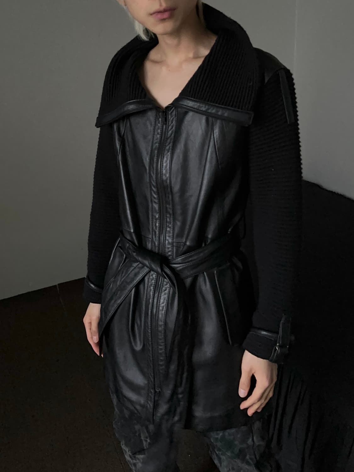 하이넥 니팅 쉽스킨 하프코트 상품이미지5