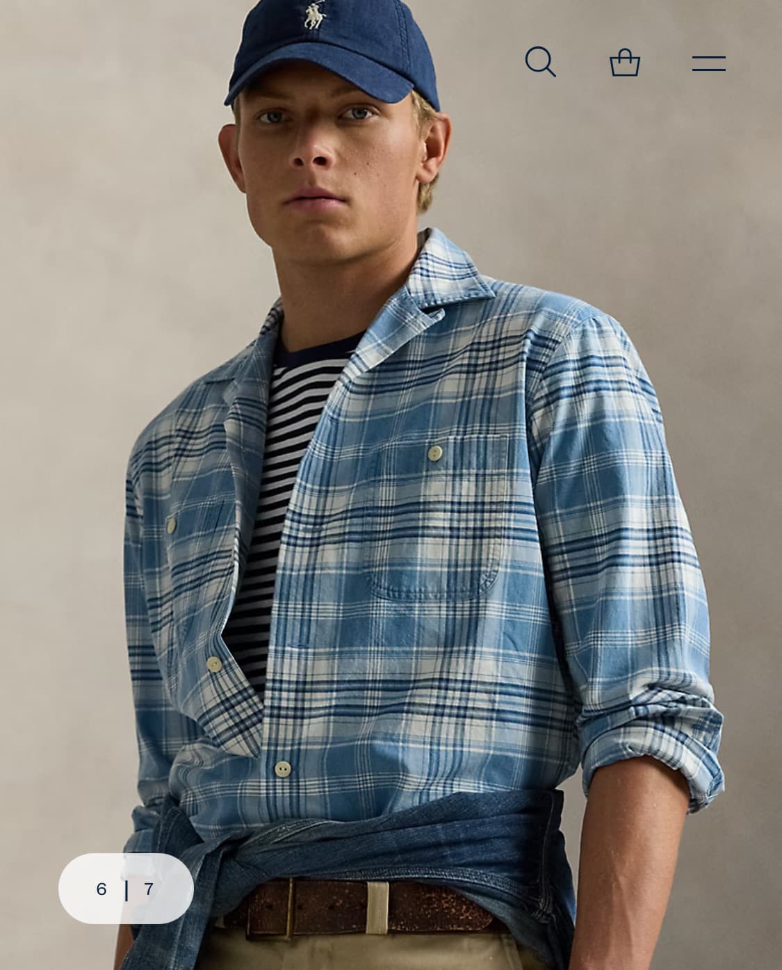 [M] 폴로 랄프로렌 클래식핏 인디고 플래드 캠프 셔츠 상품이미지8