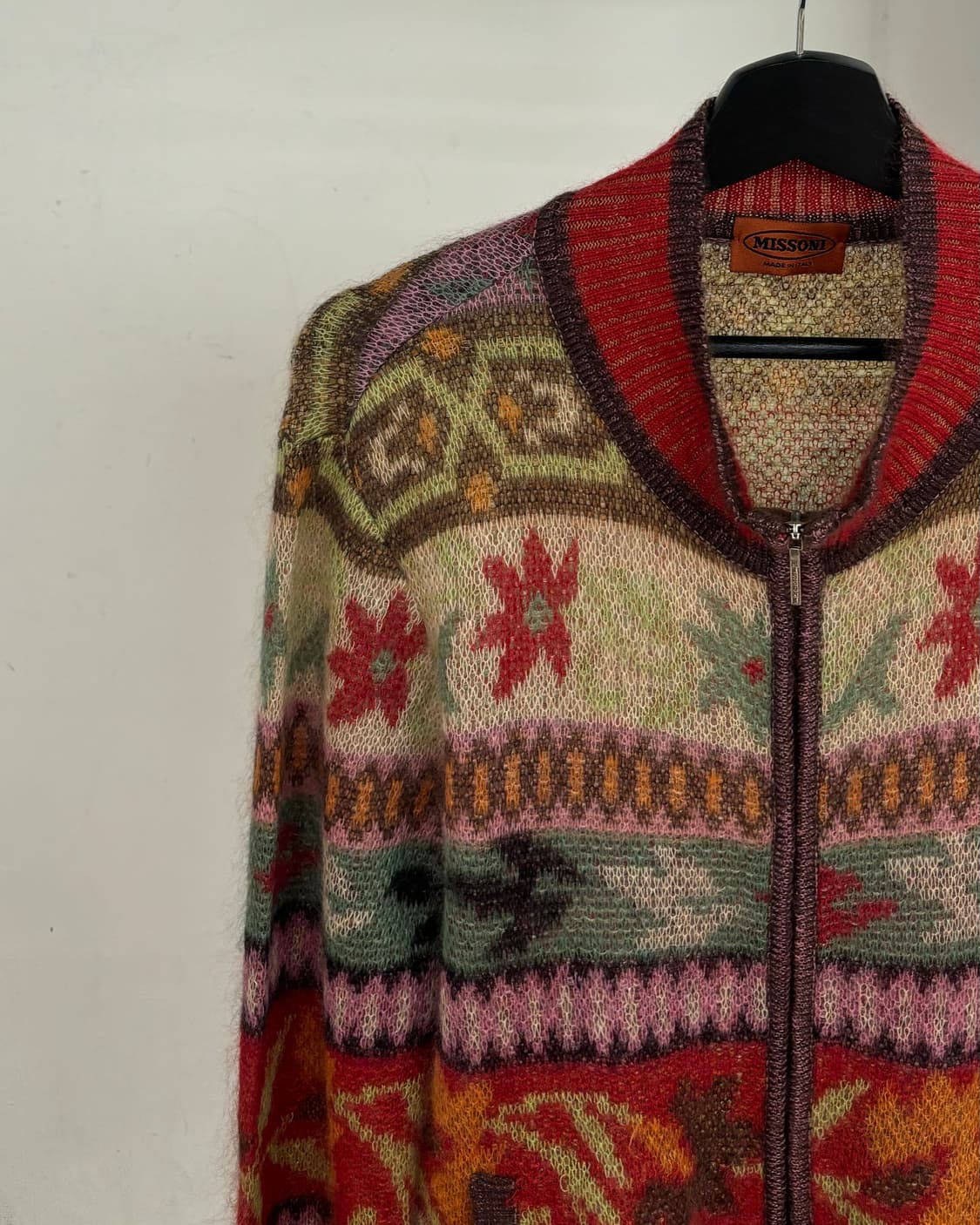 미쏘니 울 패턴 집업 가디건 상품이미지3