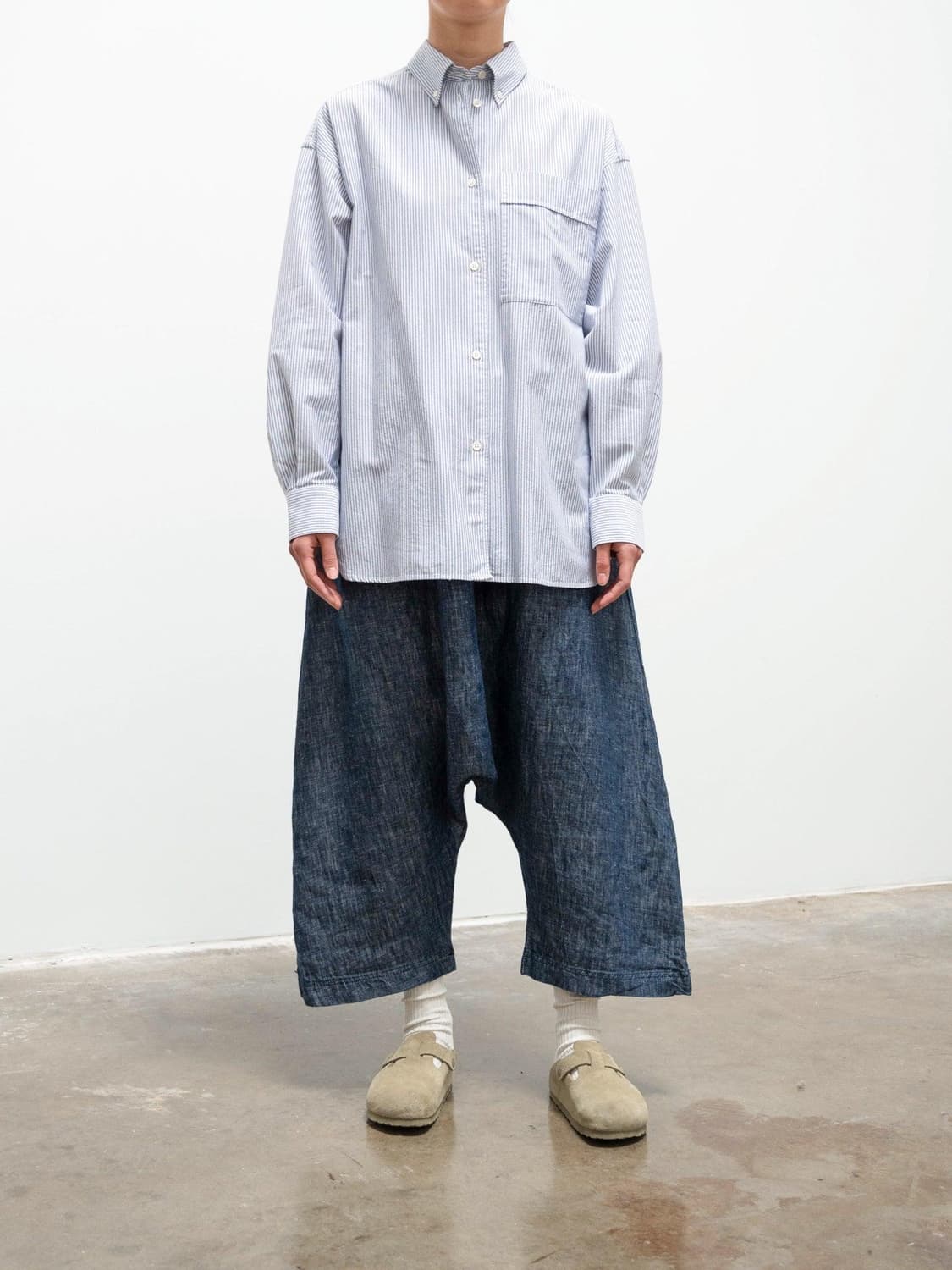 스튜디오니콜슨 케블 셔츠 옥스포드 라이트 블루 스트라이프 XL사이즈 상품이미지4