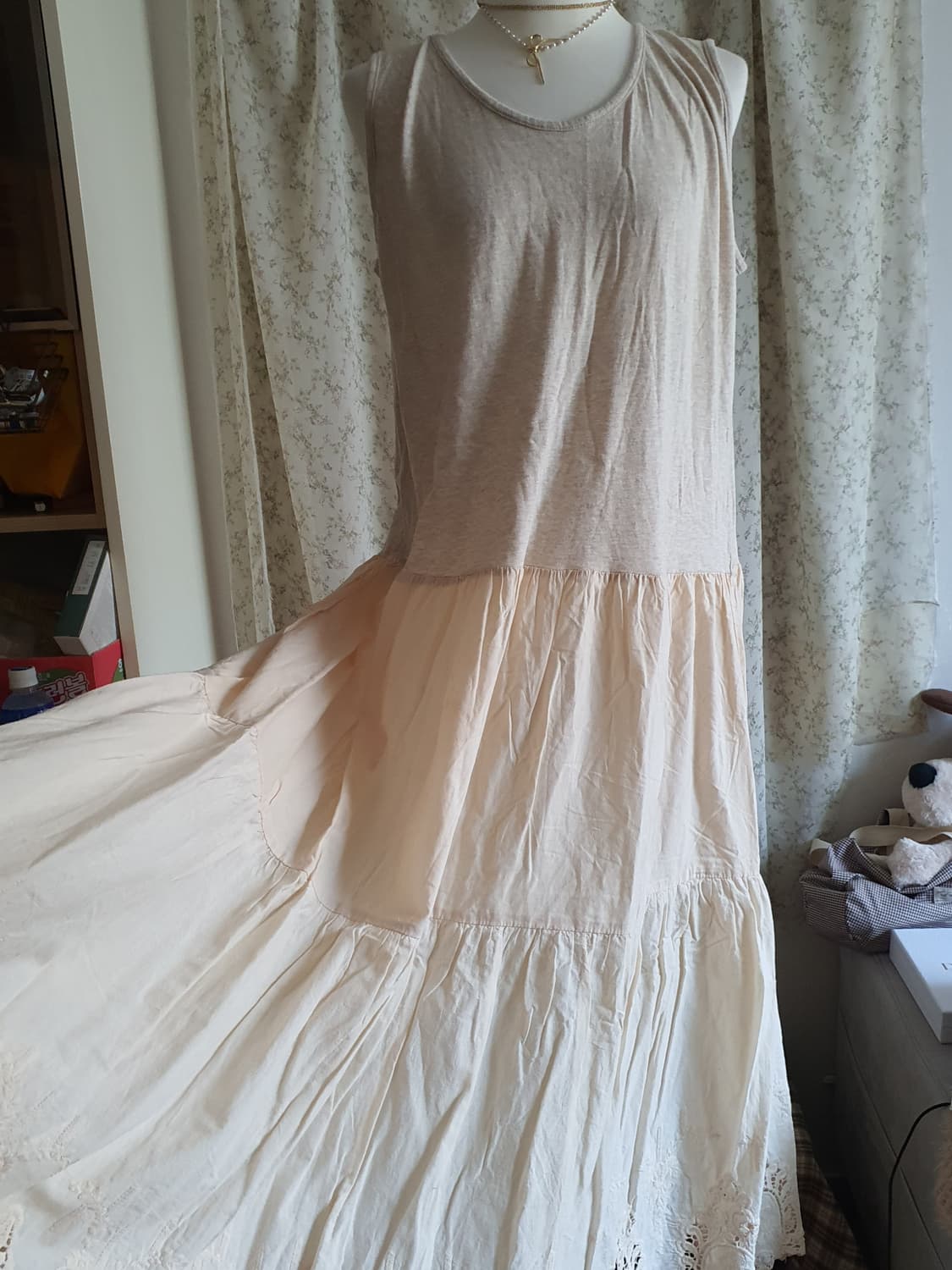 [모리걸] 레이어드 원피스 이너 아이보리 레이스 캉캉 롱 상품이미지3