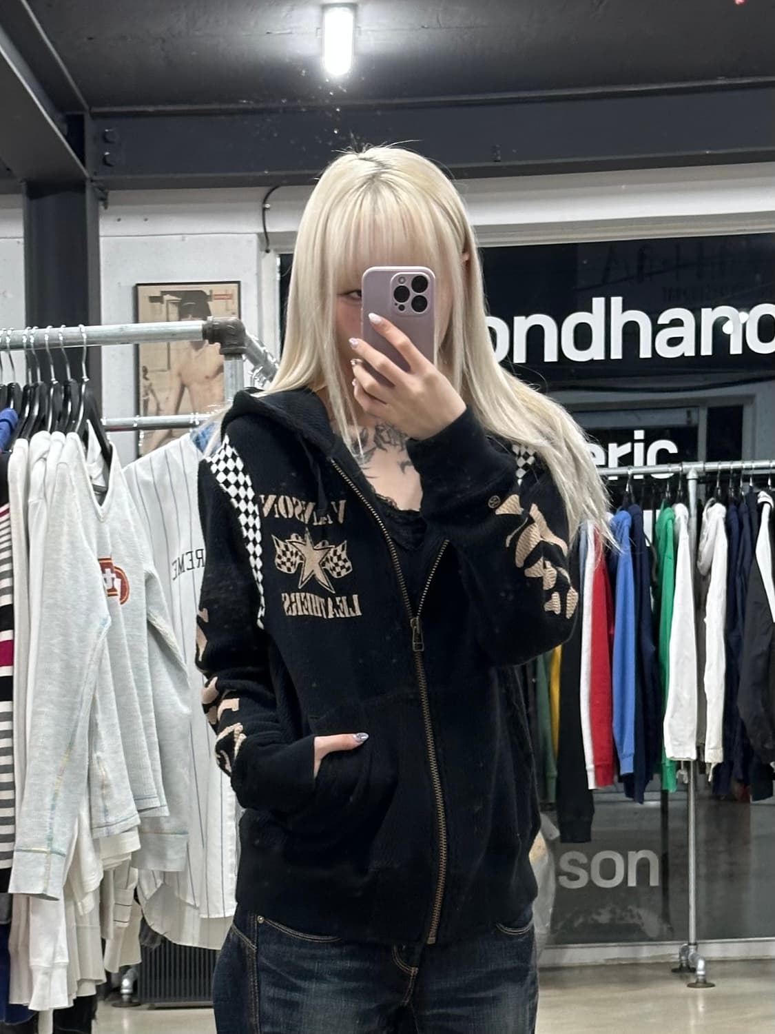 벤슨 래더스 체크 집업 백로고 후디 상품이미지2