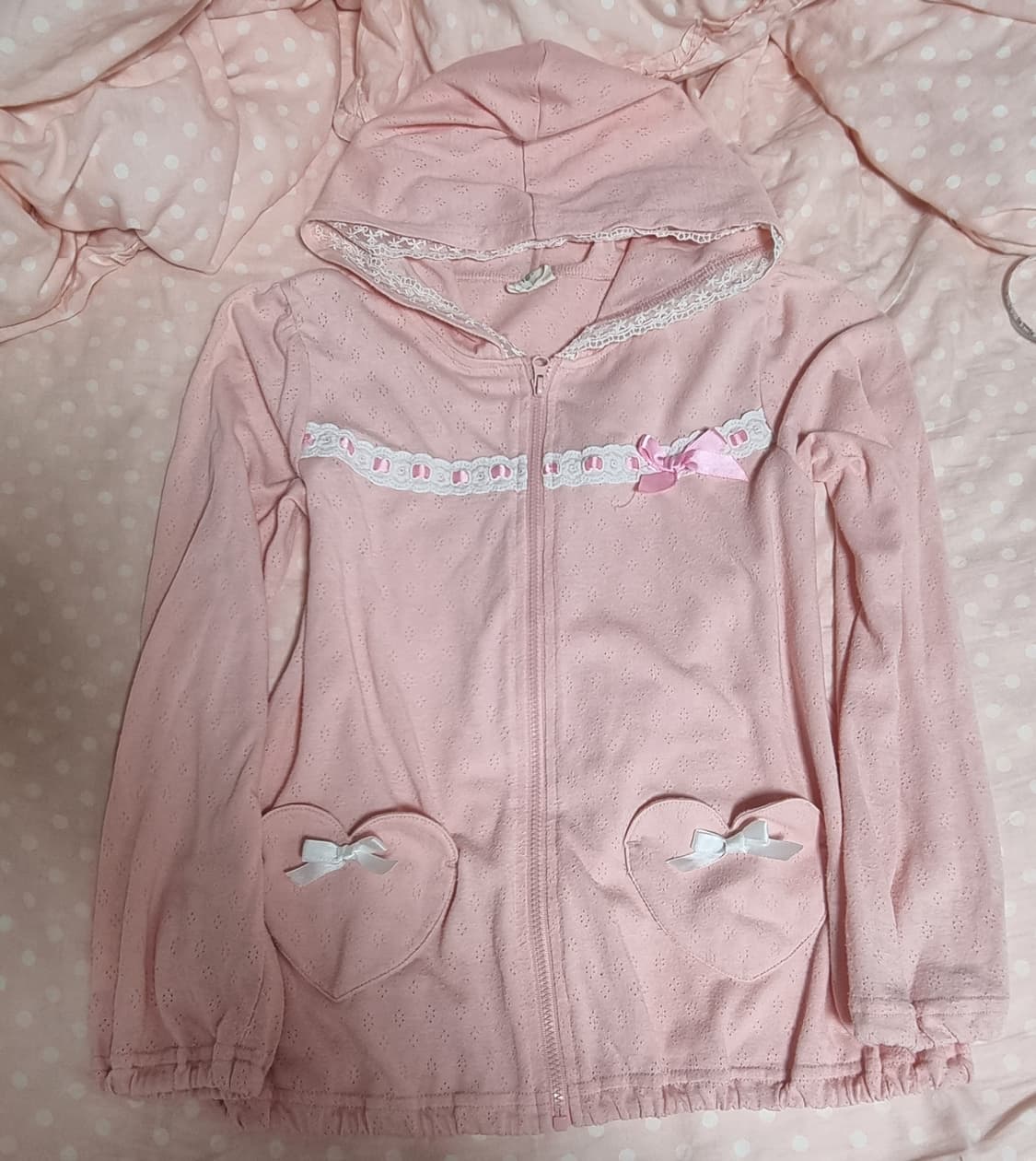 로걀탑 레이스 리본 하트 후드집업 히메갸루 엑시즈팜 리즈리사 상품이미지1