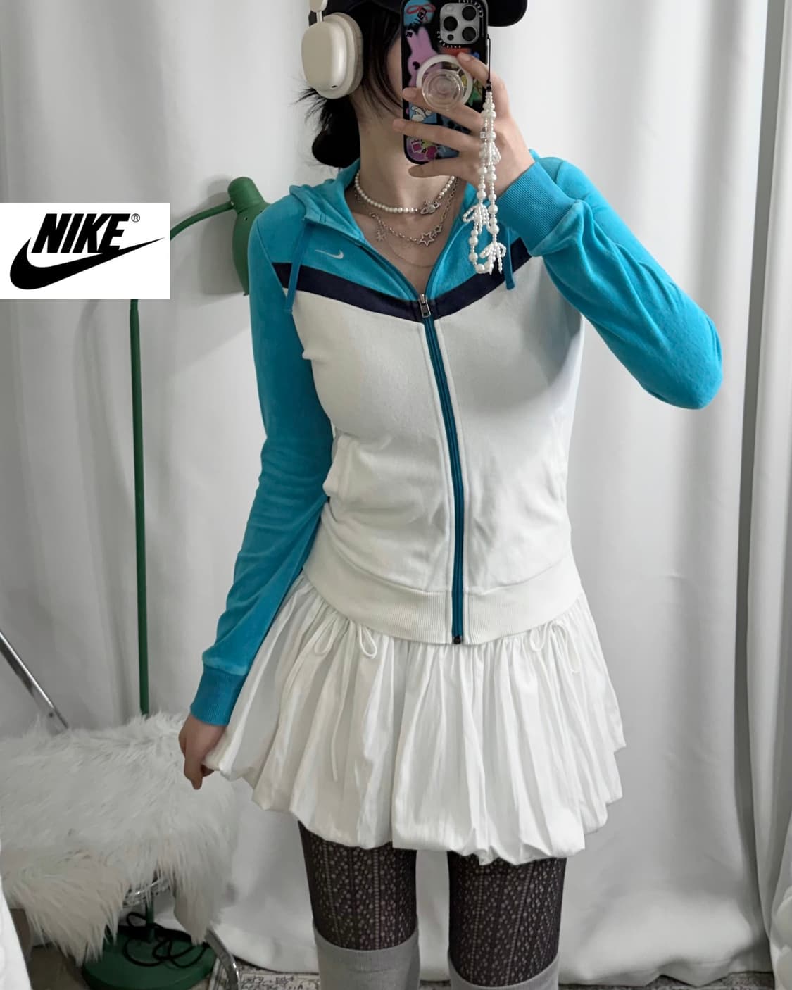 나이키 화이트 & 블루 테리 후드 집업 상품이미지3