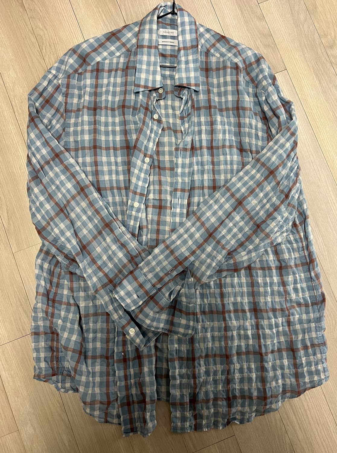 우드비 링클 워시드 체크 셔츠 스카이블루 2사이즈 상품이미지1