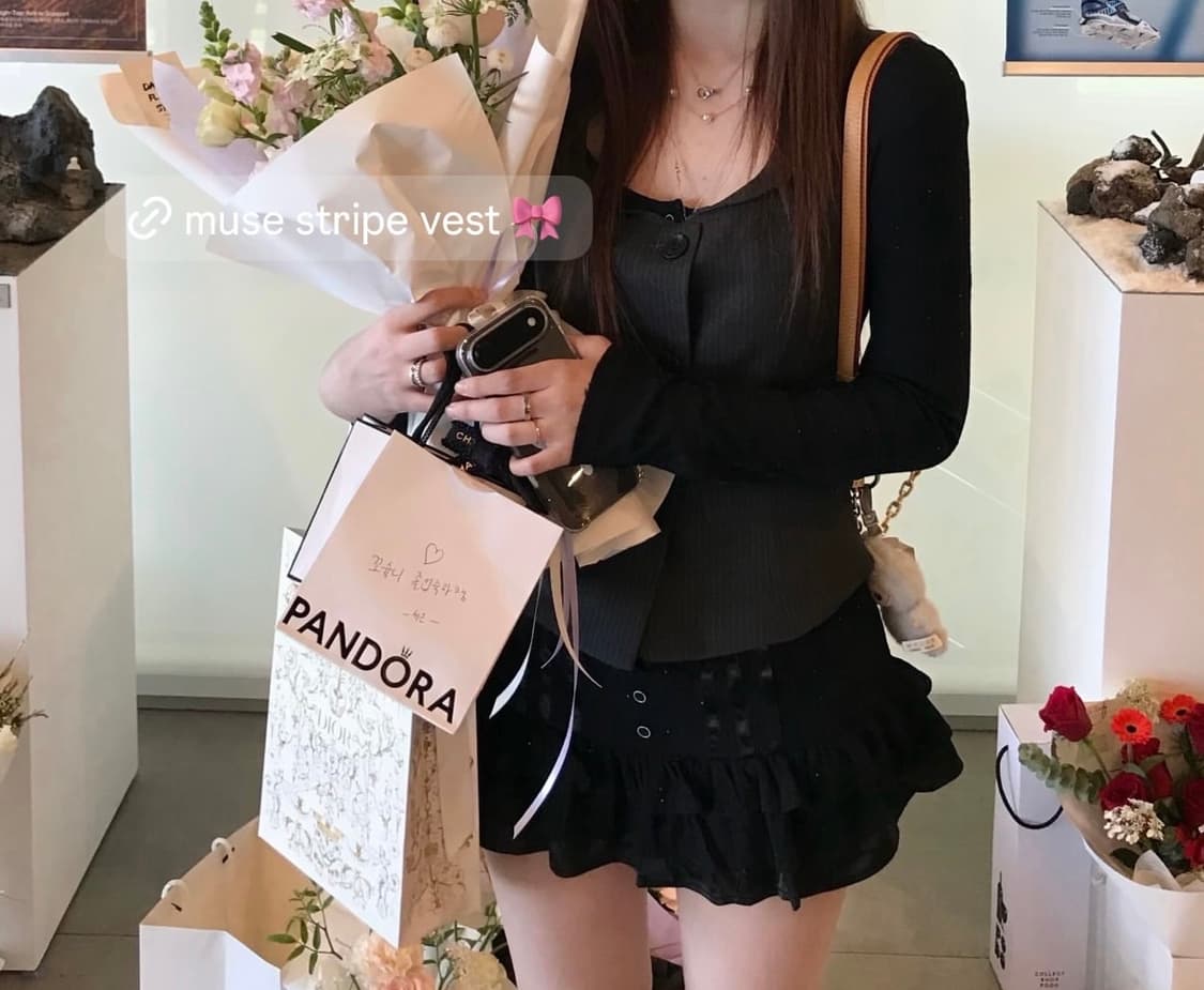 쓰리타임즈 뮤즈 스트라이프 베스트 조끼그레이 s 상품이미지1