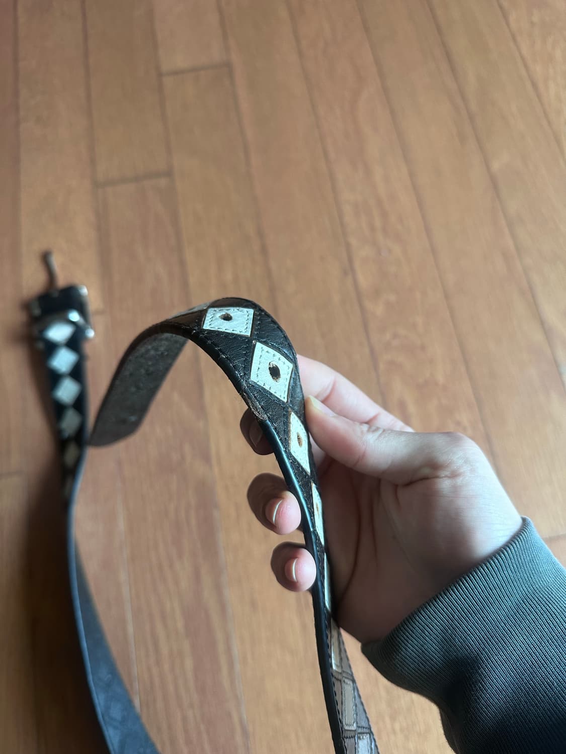 [L/XL] 스투시 아가일 스트치 레더 벨트 블랙 상품이미지7