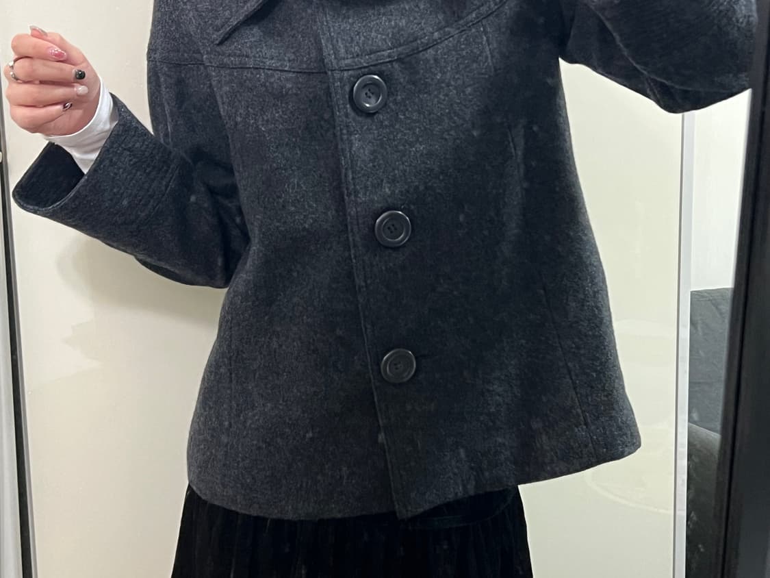 모리걸 갸루 데일리 빈티지 차콜 케이프숏 울코트 상품이미지6