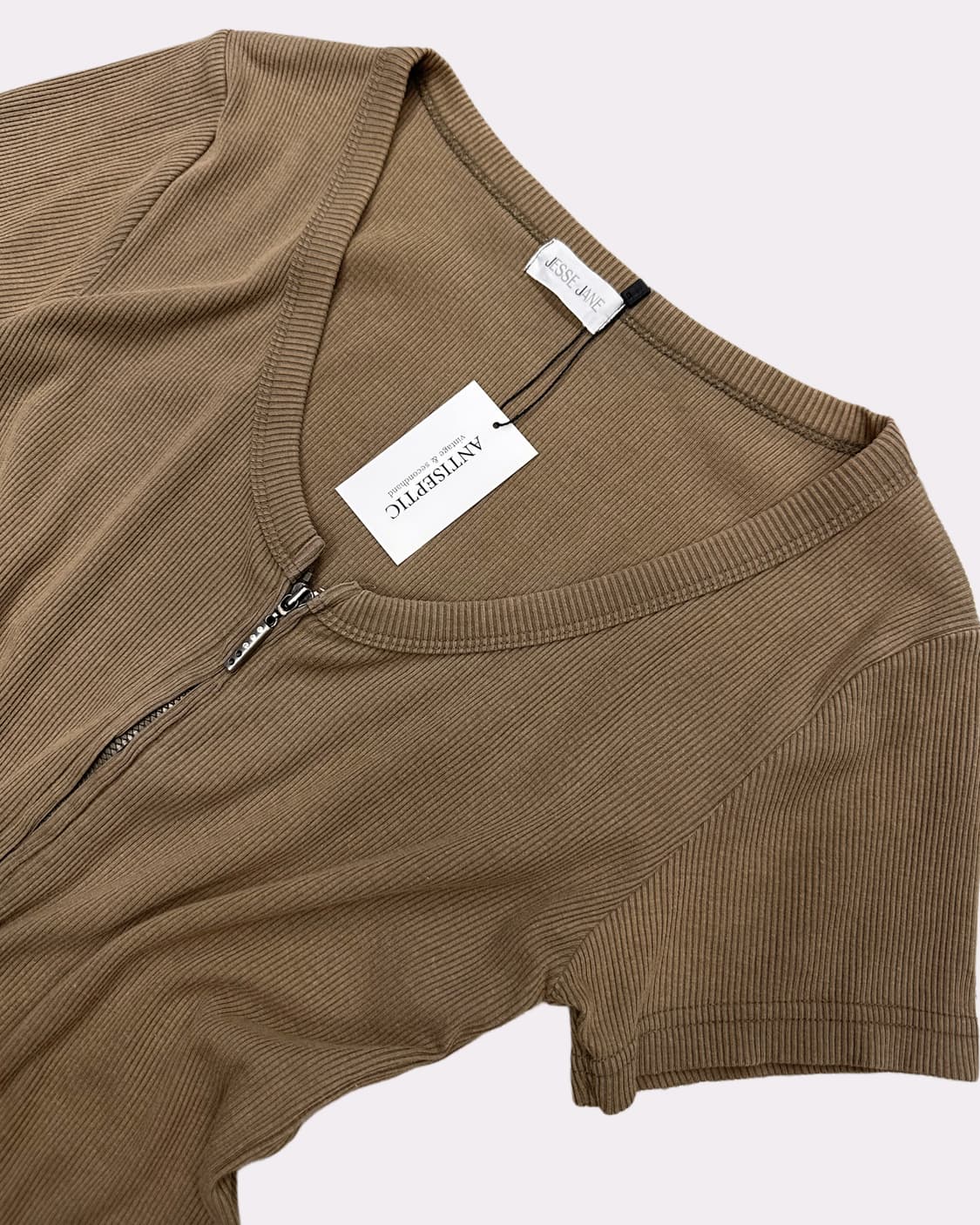brown ribbed zip-up t-shirt 상품이미지2