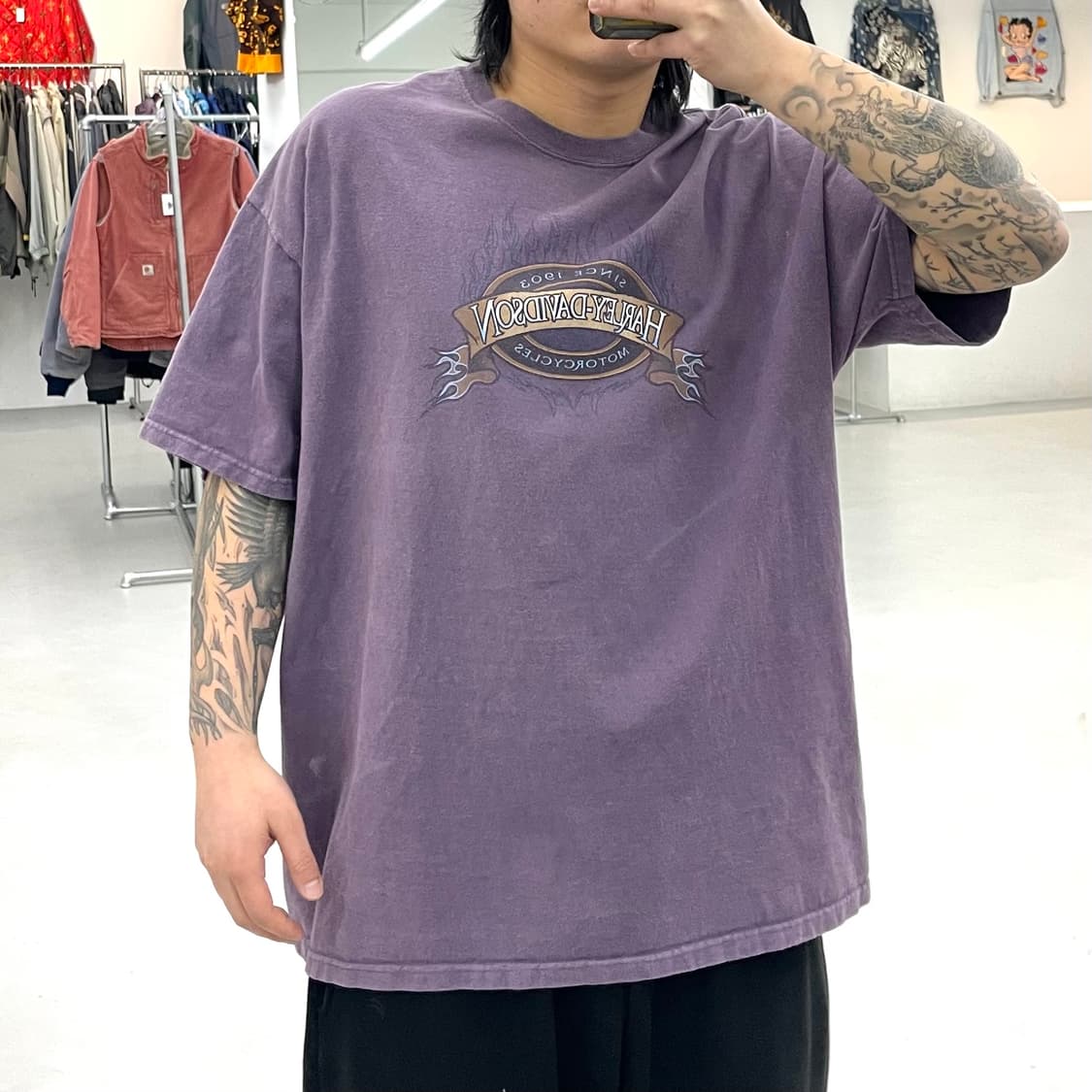 할리데이비슨 90s 플레임 불꽃 하드 페이딩 빈티지 반팔 티셔츠  상품이미지1