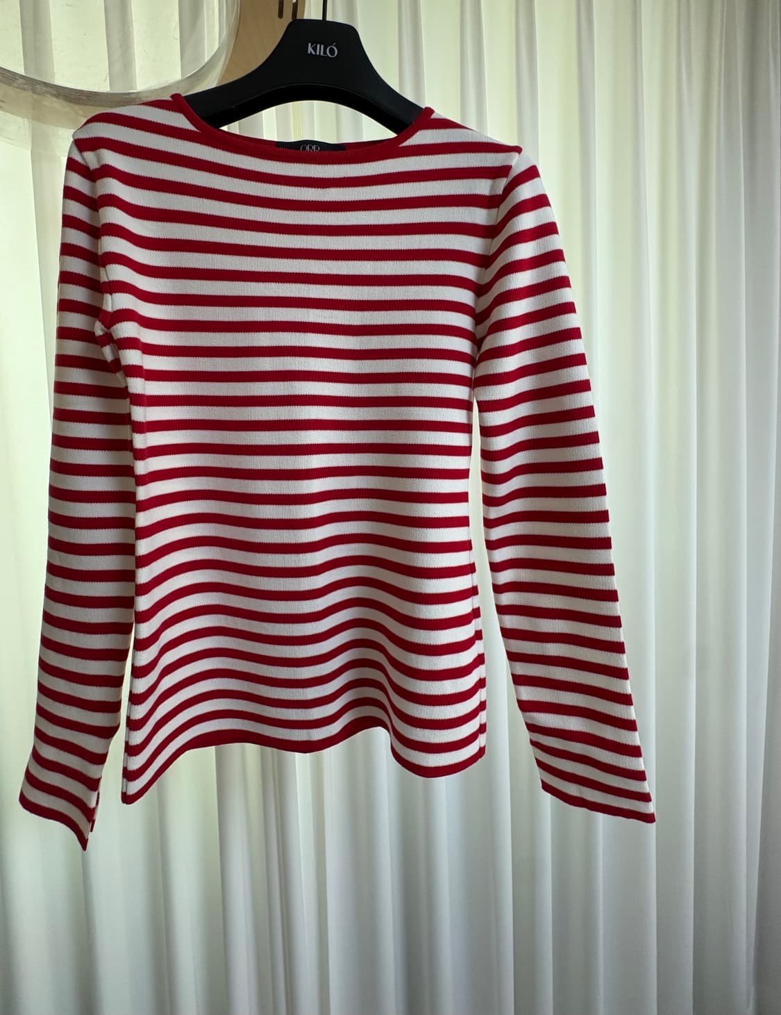 오르 보트넥 슬릿 니트 스트라이프 레드 fw 상품이미지1