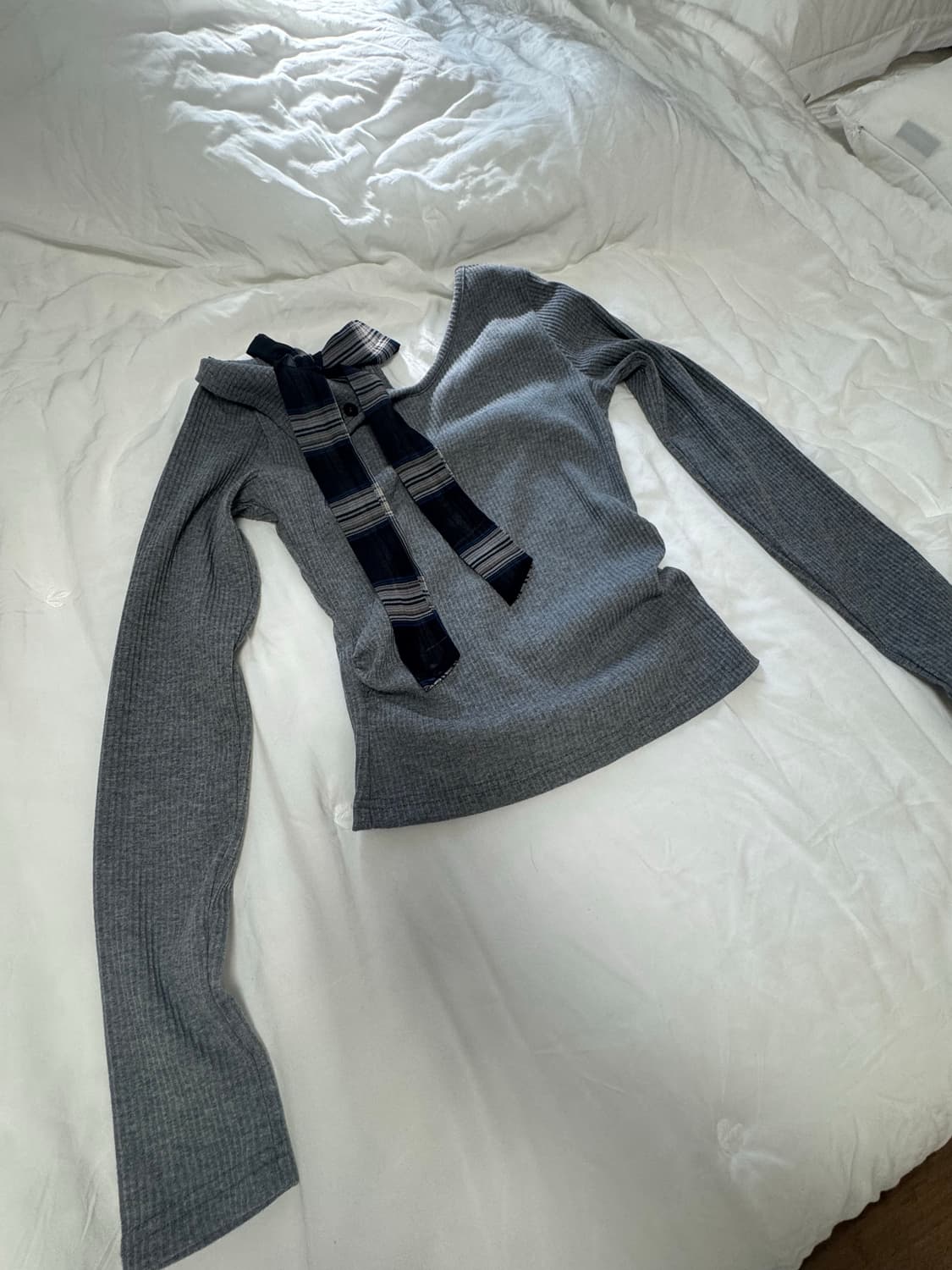 발레코어 체크 리본 옆셔링 원오프 니트 상품이미지5