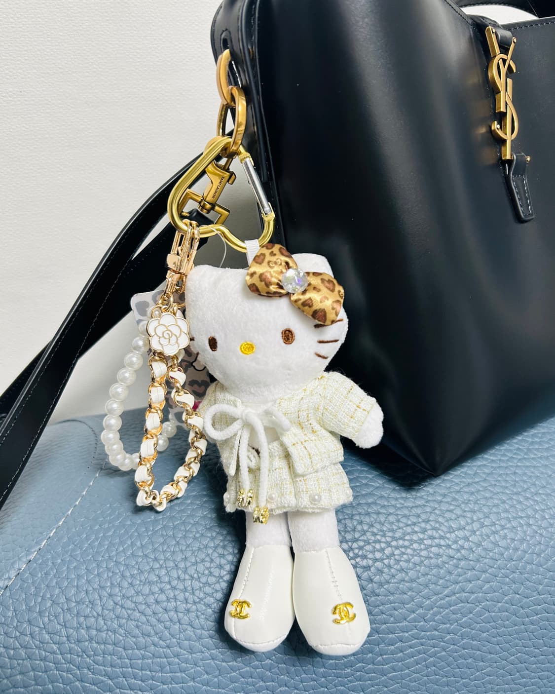 (11)롱다리키티 커스텀키링-레오파드 리본 트위드  상품이미지3