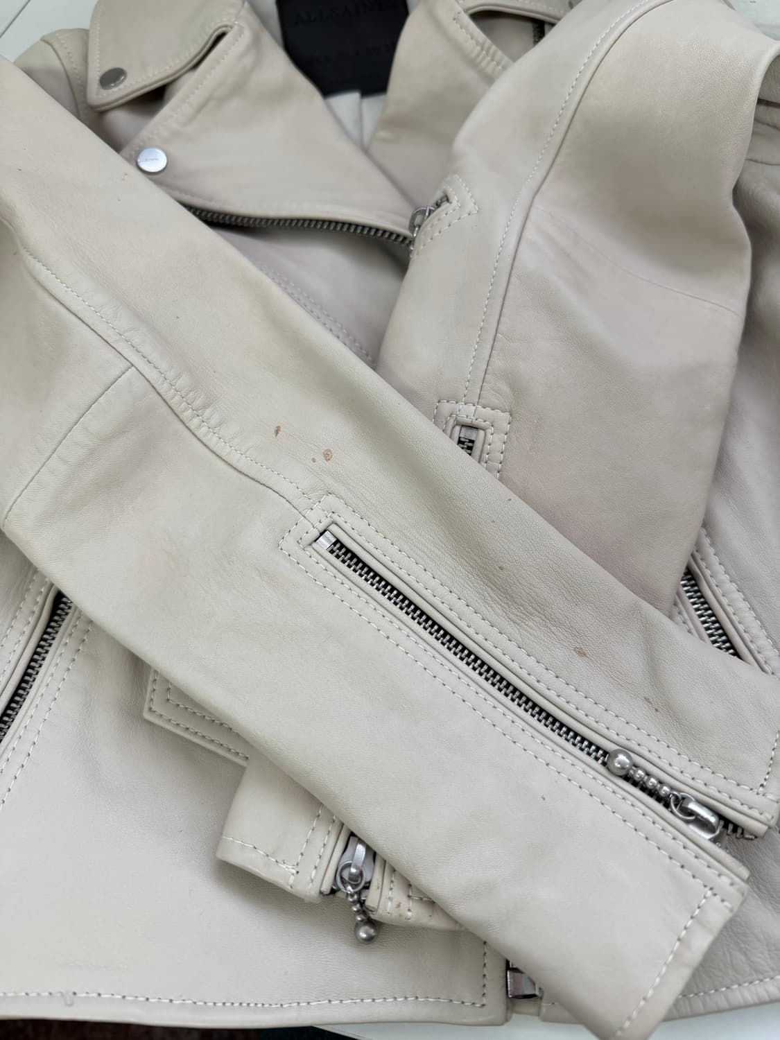 정품) 올세인츠 여성 아이보리 레더 라이더 자켓 36 상품이미지6