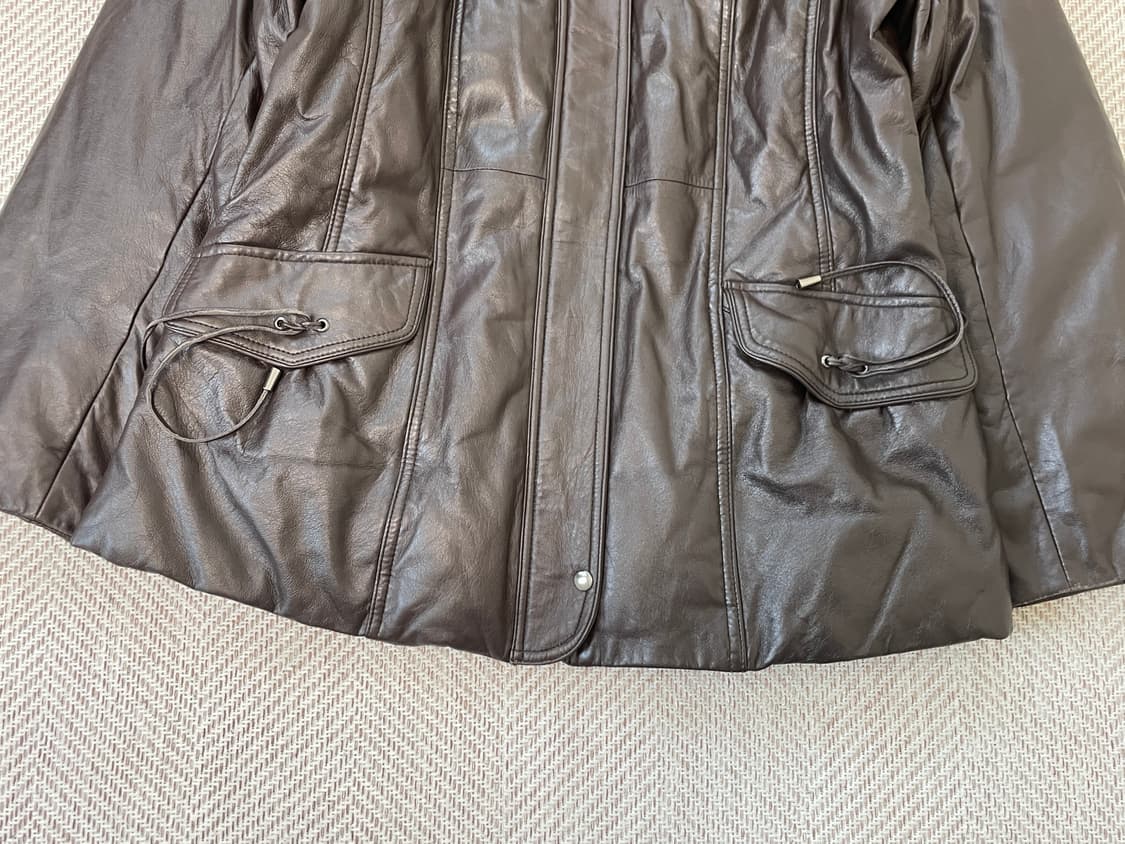 빈티지 하이넥 드로스트링 양가죽 레더 패딩 재킷 J03921 상품이미지2