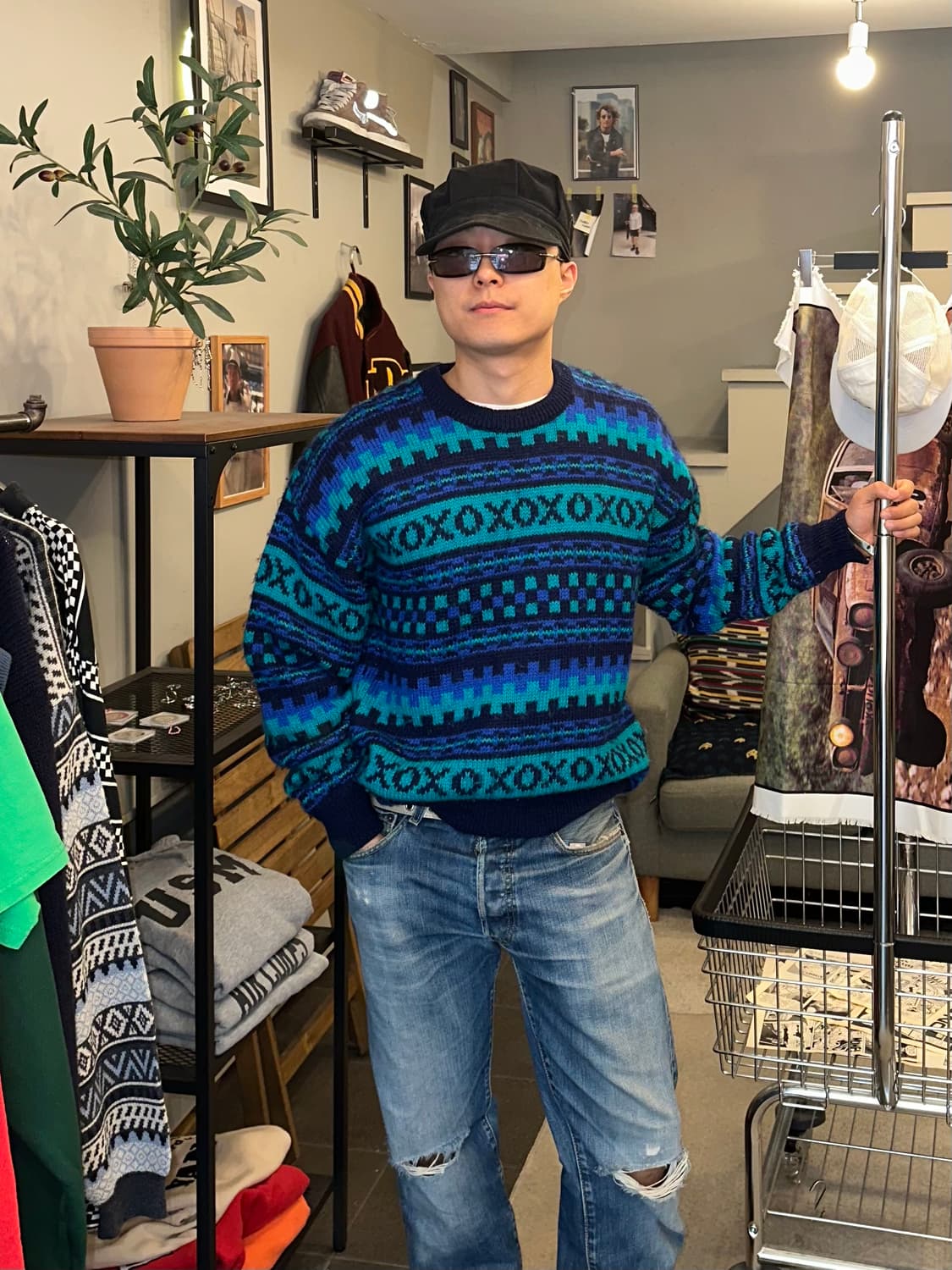 90‘s Stobi Denmark pure wool ethnic knit 상품이미지1