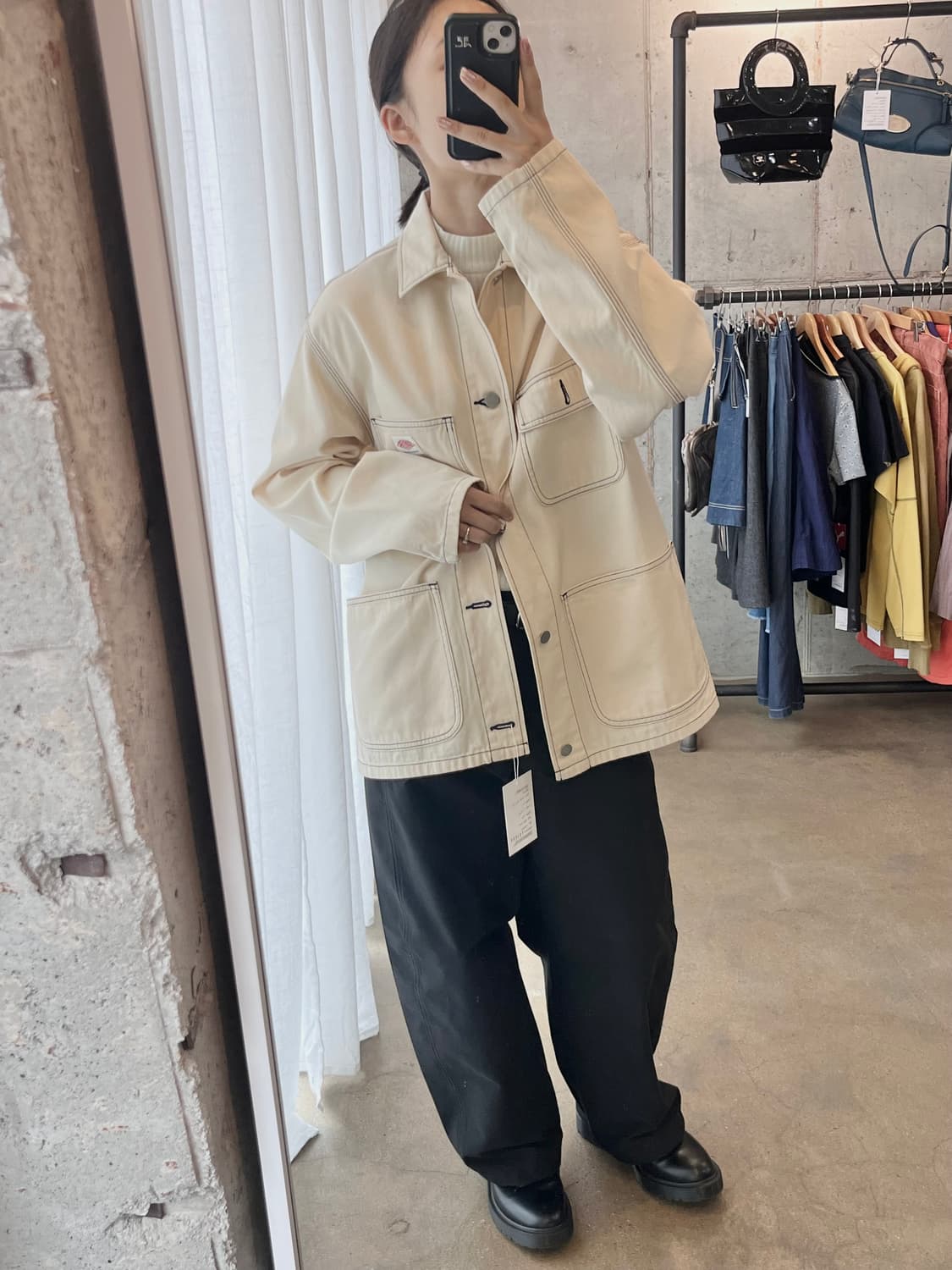 단톤 블랙 스티치 코튼 자켓 크림 상품이미지3
