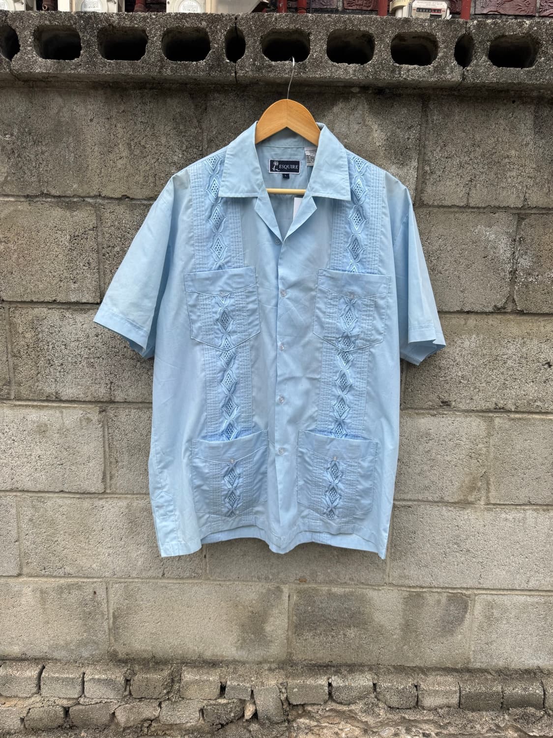 90s esquire 빈티지 쿠바 구아야베라 셔츠 하늘색 L 상품이미지1