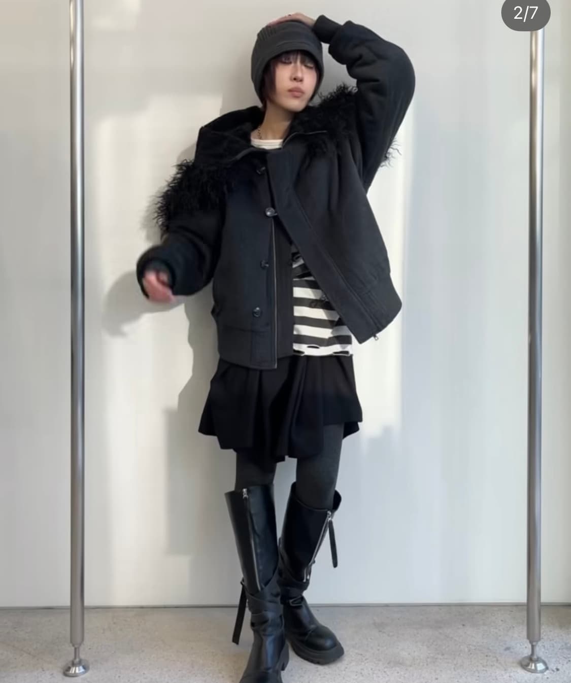 밀로우먼 버튼 플라이트 울 파카 차콜 s 상품이미지2