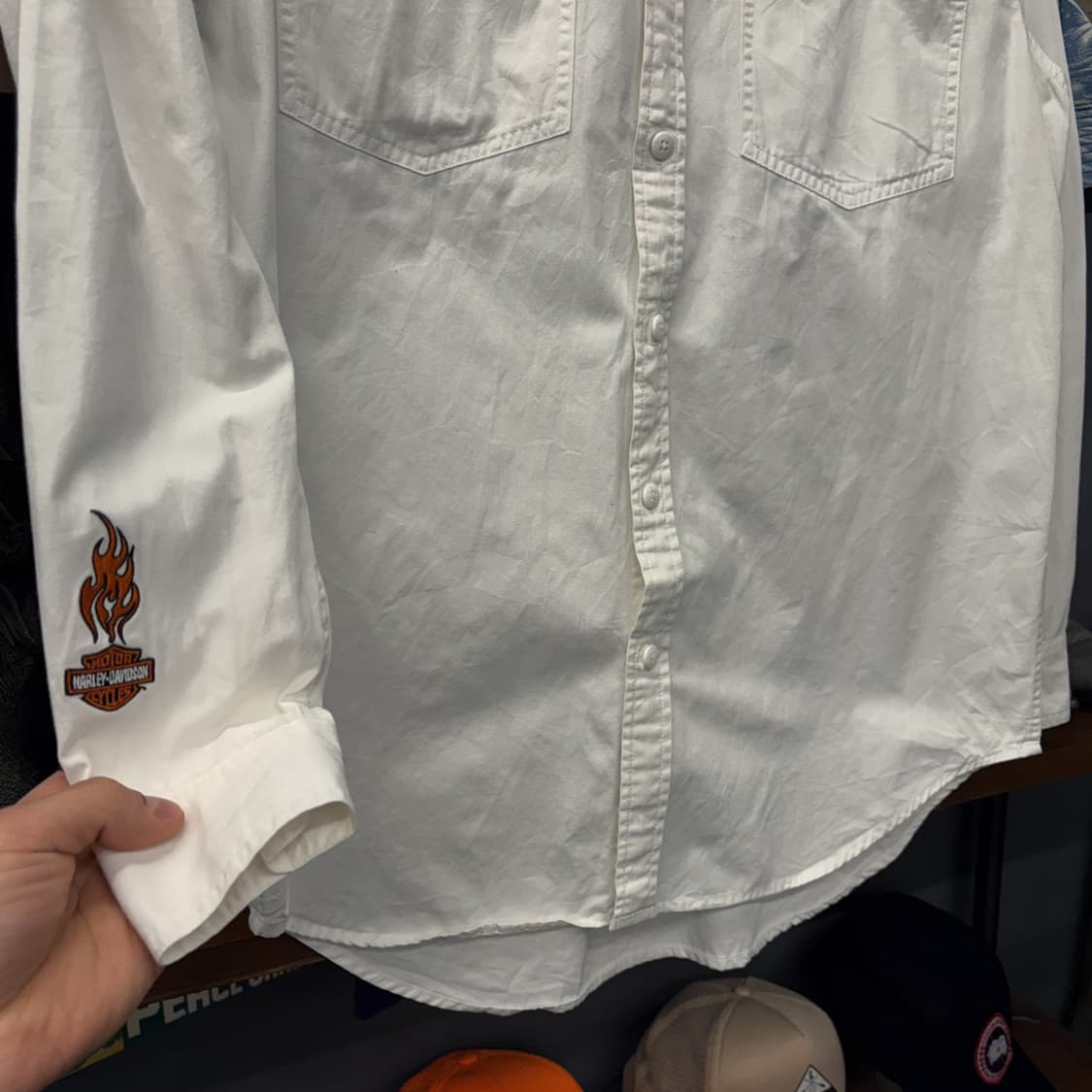 00s 할리데이비슨 더블포켓 라이더 셔츠 쉴드 엠브로이드 N733 상품이미지4