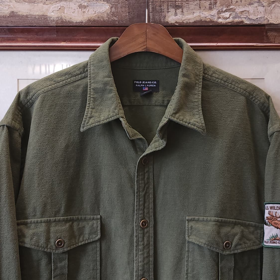 90s 폴로 밀리터리 셔츠 헤비 코튼 플란넬 셔츠 엘크자수 xl 상품이미지3