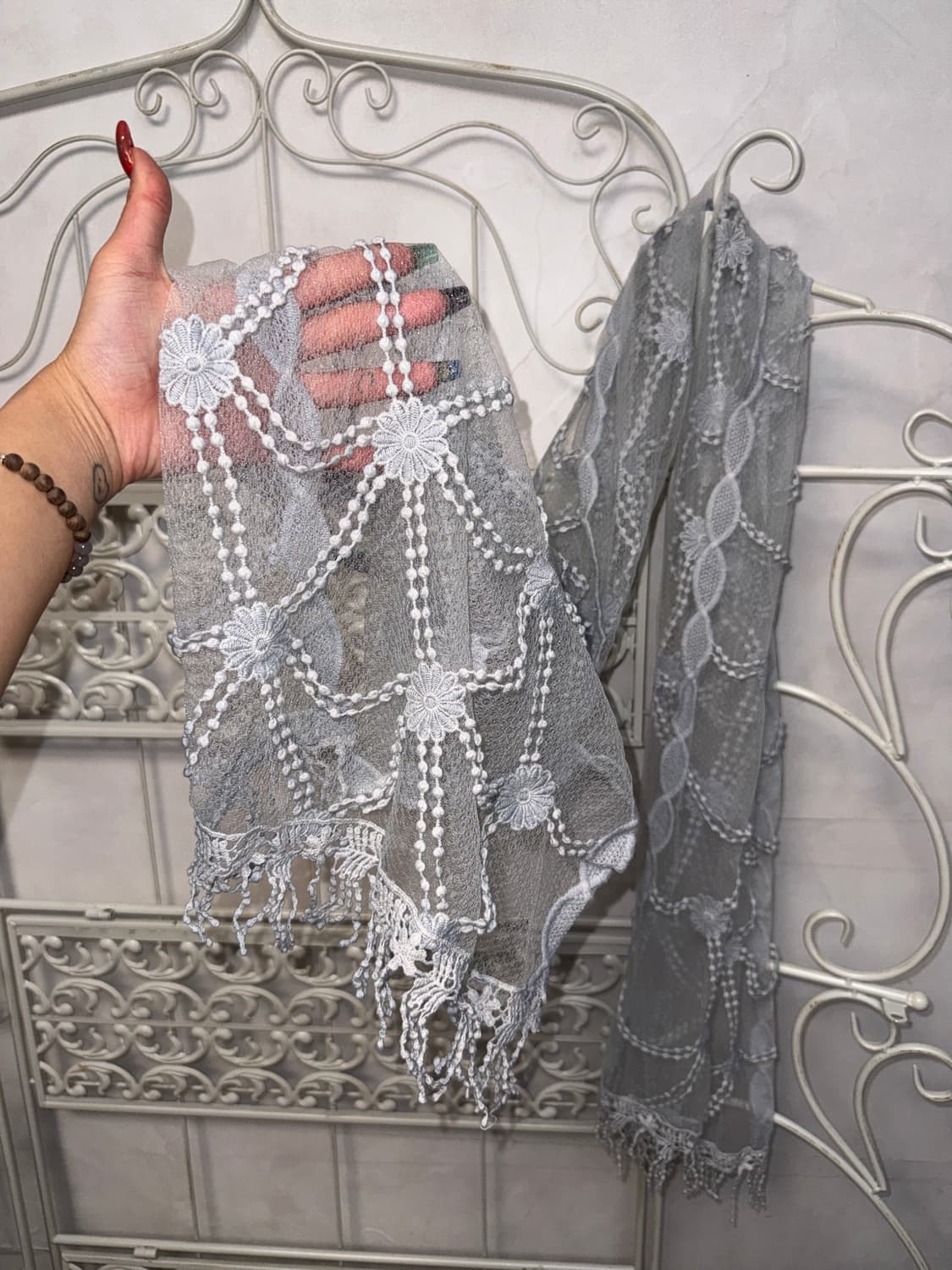 Gray flower lace mesh scarf 상품이미지4