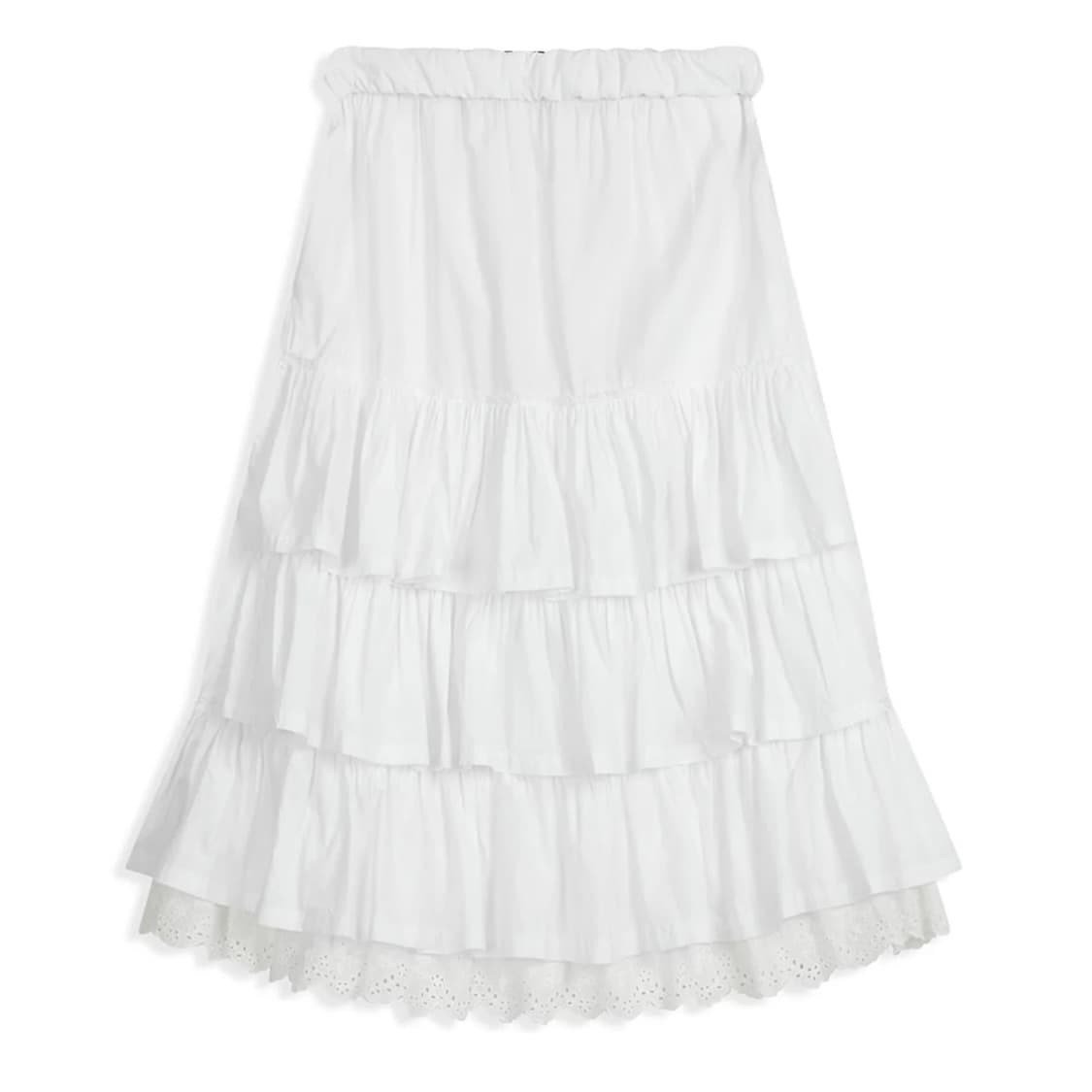 오픈와이와이 롤 웨이스트 티어드 롱 스커트 화이트 상품이미지4