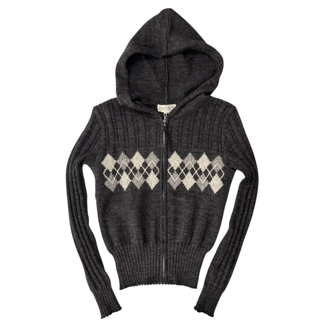 LYNN HOLLYN 아가일 울 후드 집업 자켓 차콜 상품이미지1