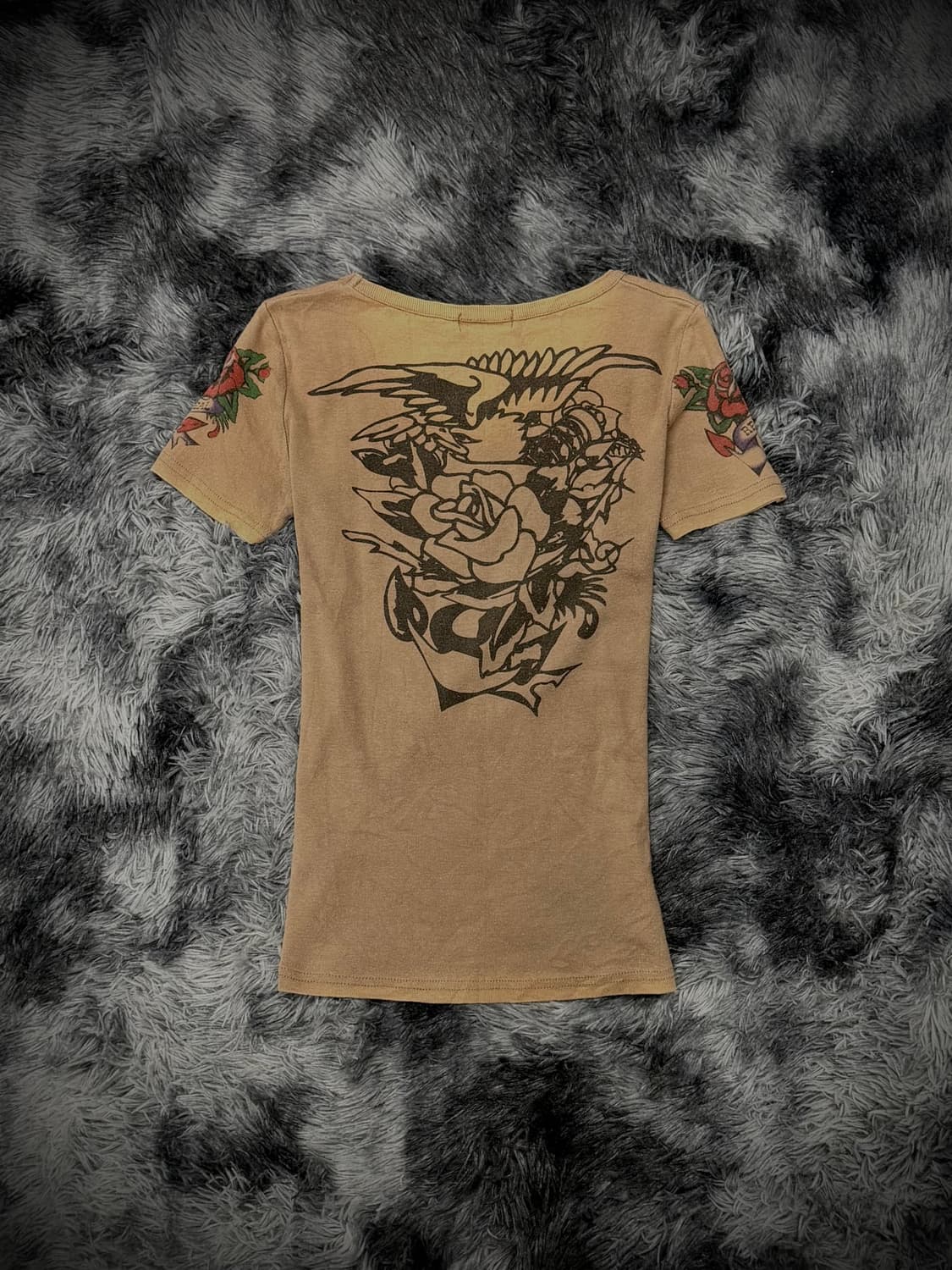 M.K.R 타투 모티브 프린팅 Y2K 베이지 반팔티 상품이미지2