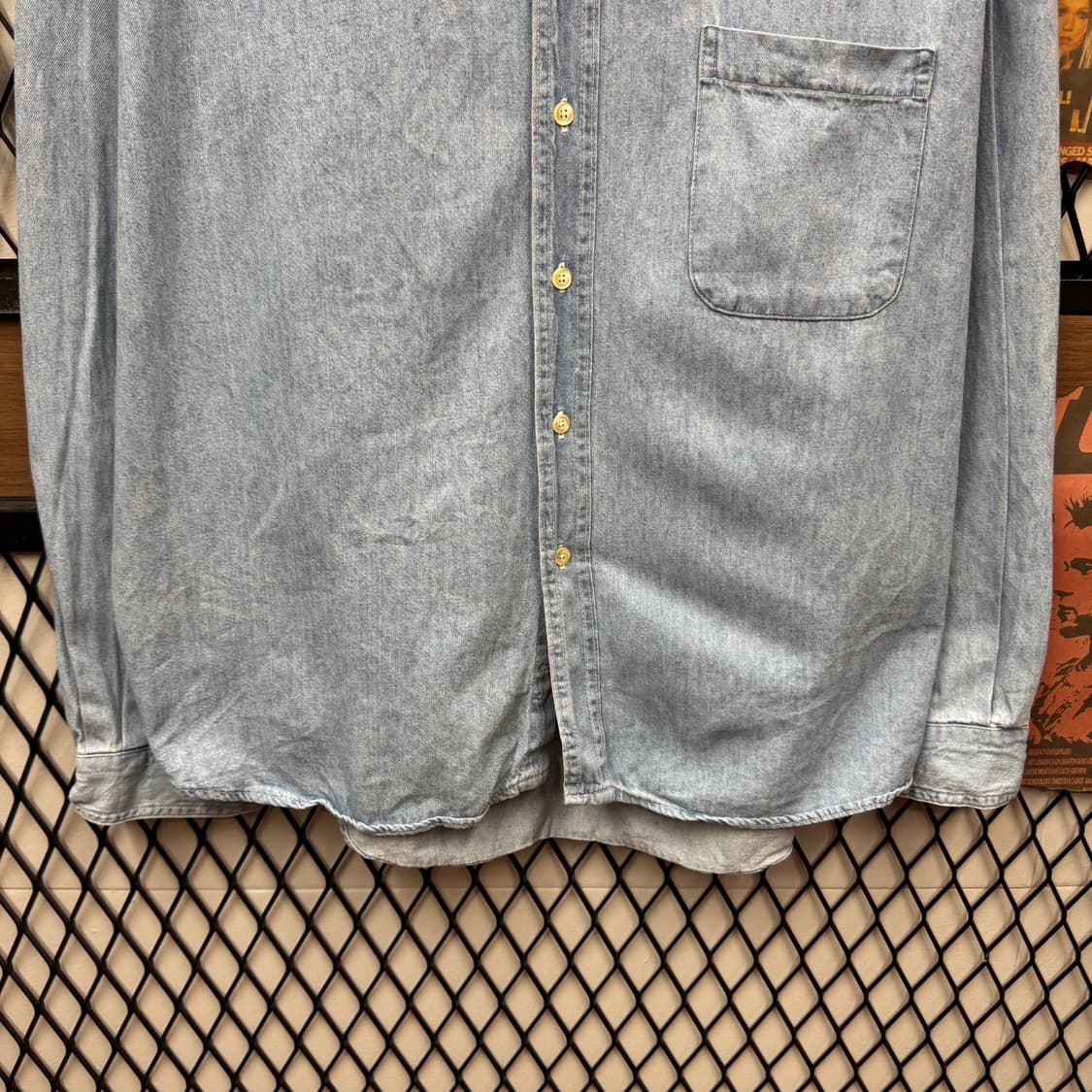 90s 하드락 카페 데님 셔츠 전면 원포켓 로고 포인트 연청 상품이미지4