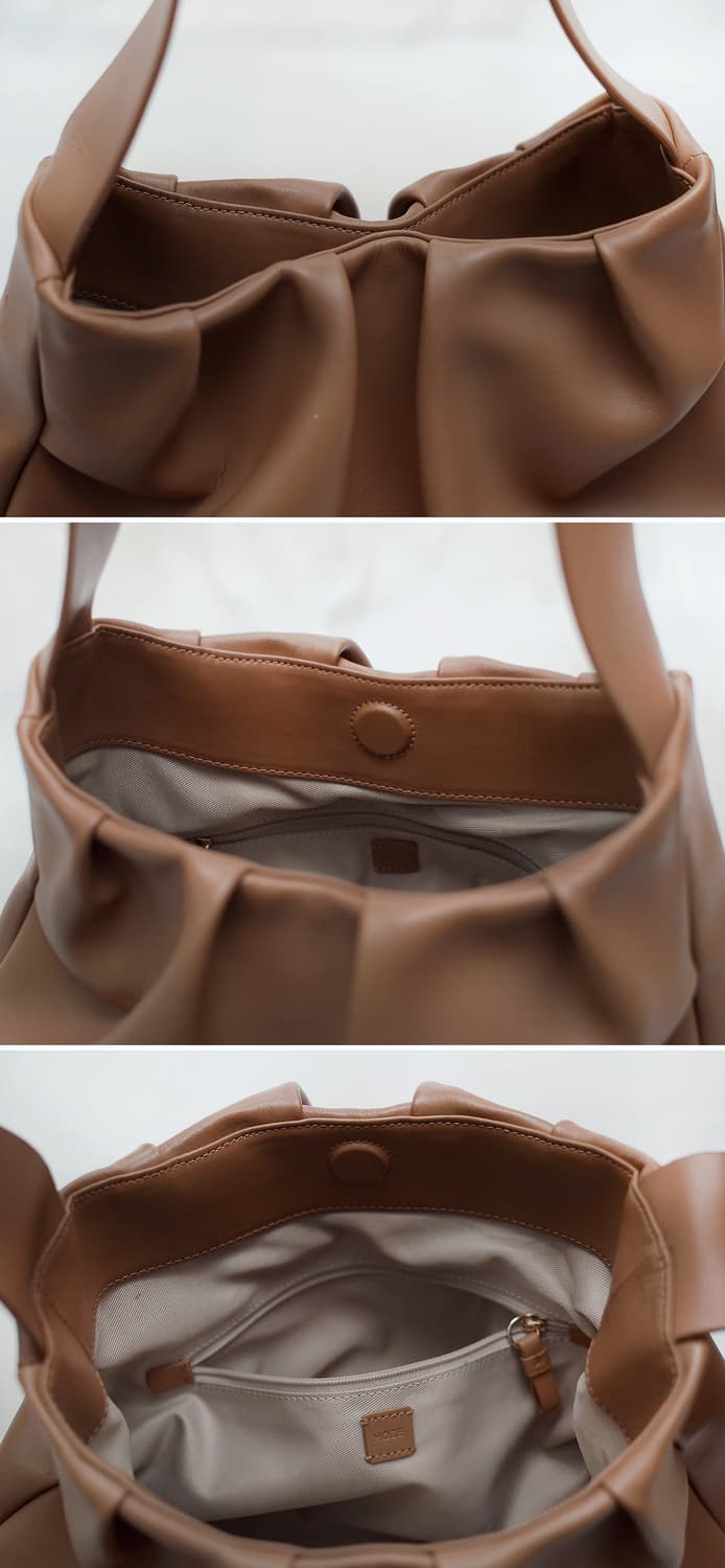 호제 (hoze) 개비 탄브라운 복스레더 카프스킨 셔링 숄더백 상품이미지6