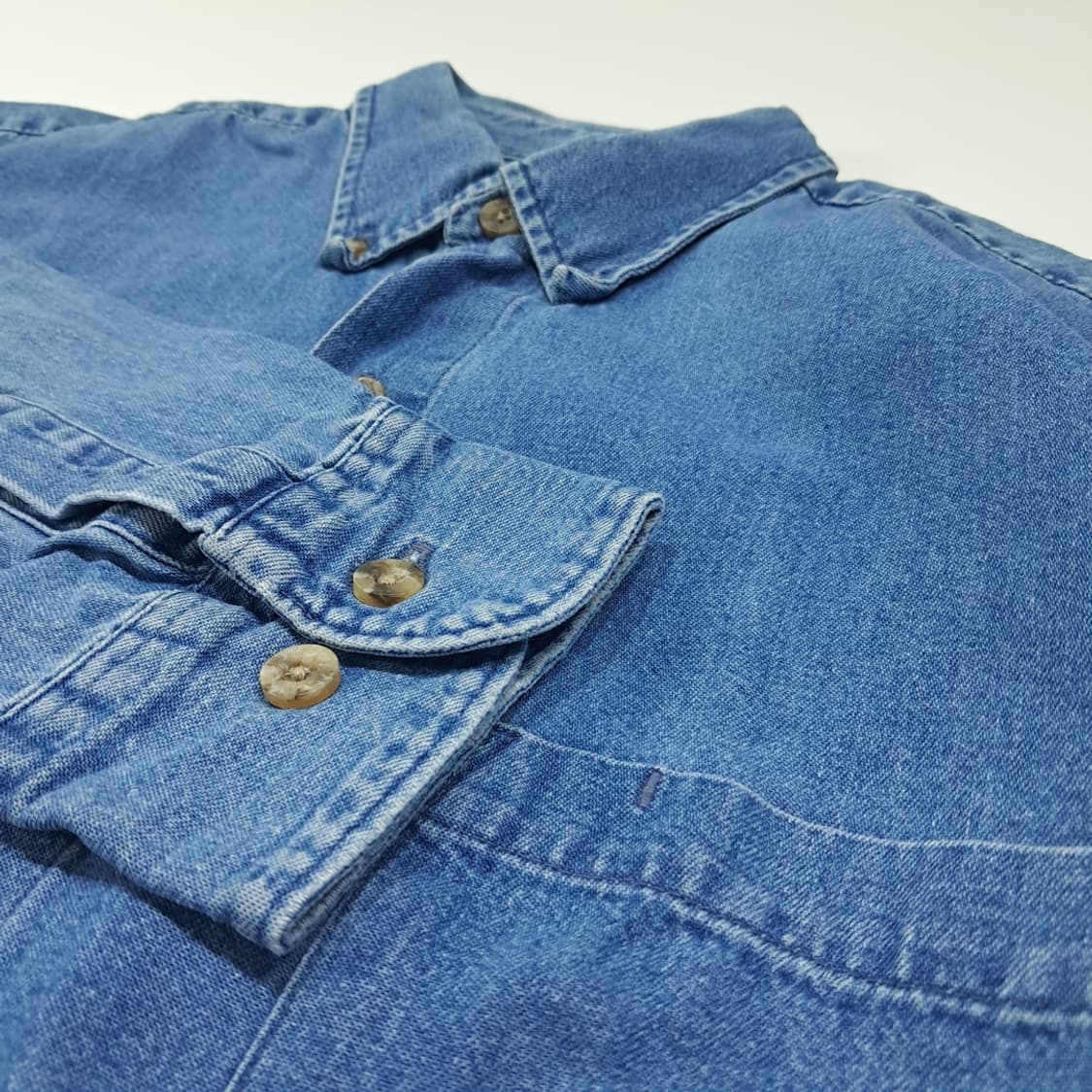 CL511 M 디키즈 90s 멕시코판 코튼 버튼다운 중청 데님셔츠 남방 상품이미지6