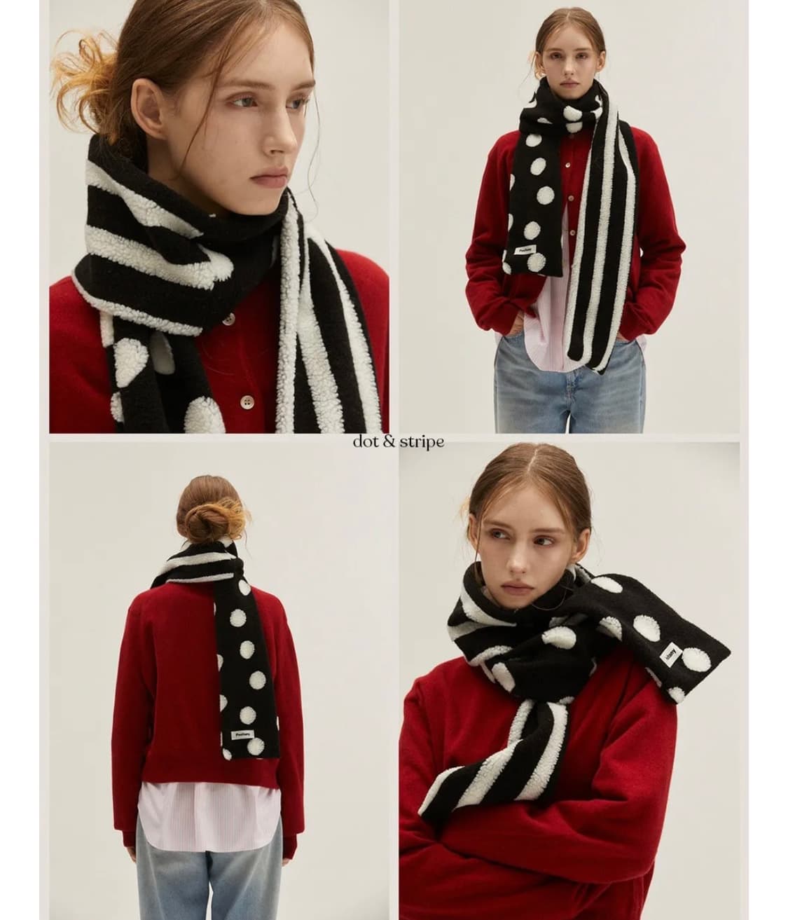 포지타니 도트 앤 스트라이프 머플러 블랙 상품이미지1