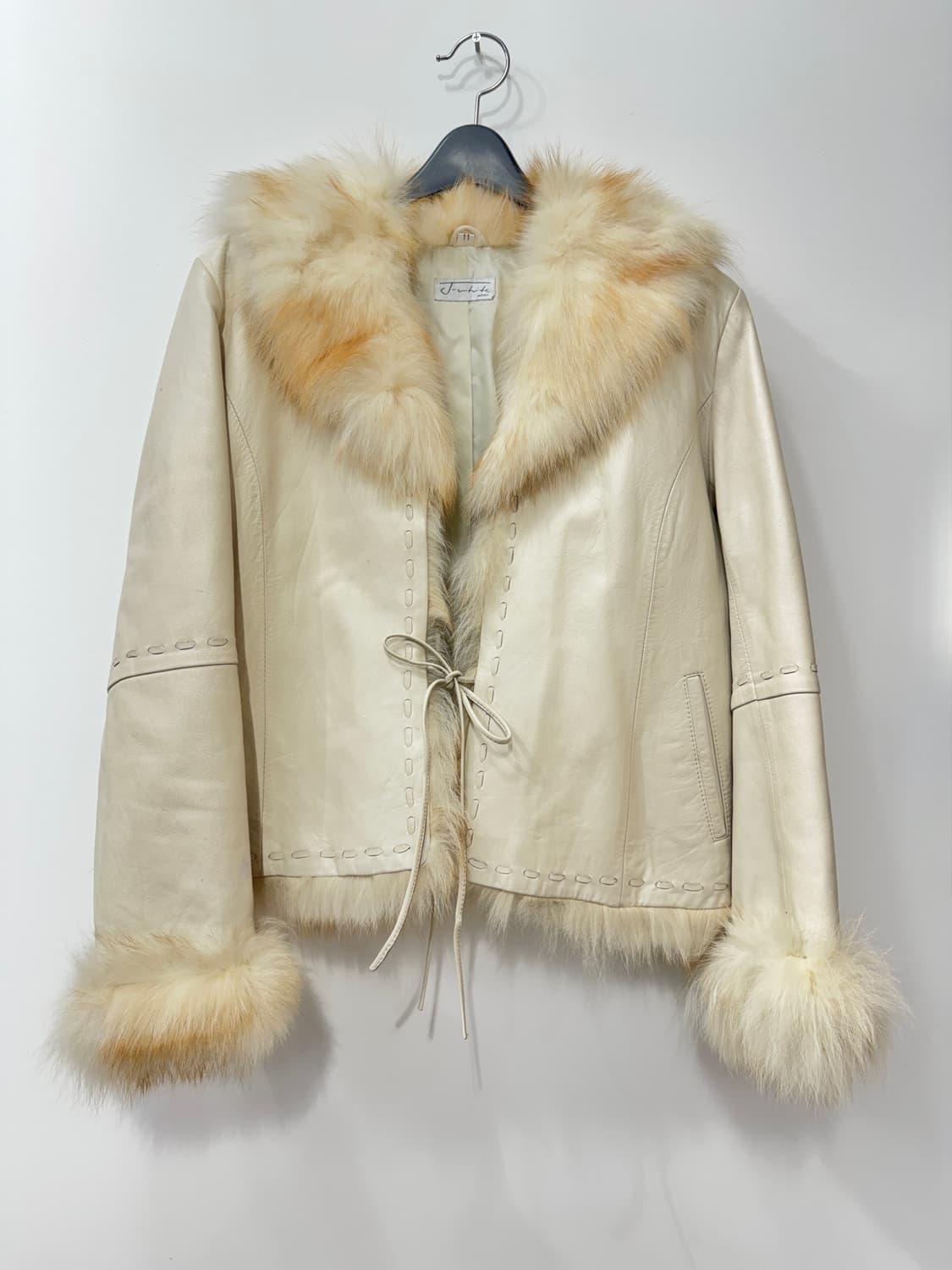 빈티지 리얼레더 트리밍 퍼 자켓, 아이보리, S~M 상품이미지3