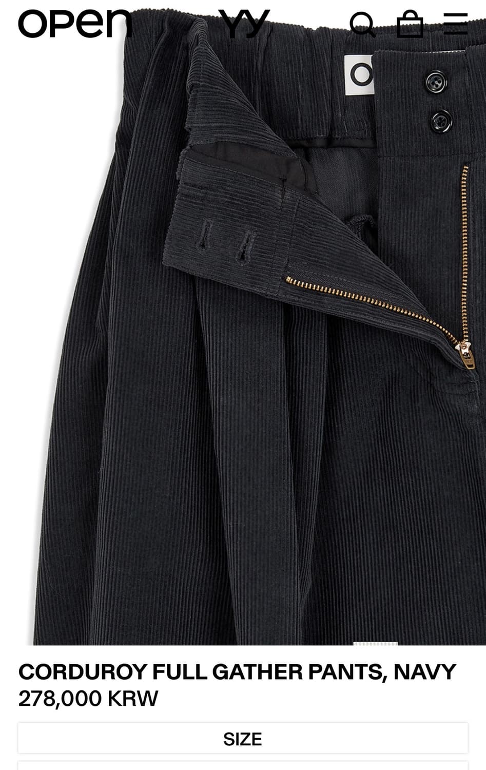 오픈와이와이 CORDUROY FULL GATHER PANTS, NAVY 상품이미지5