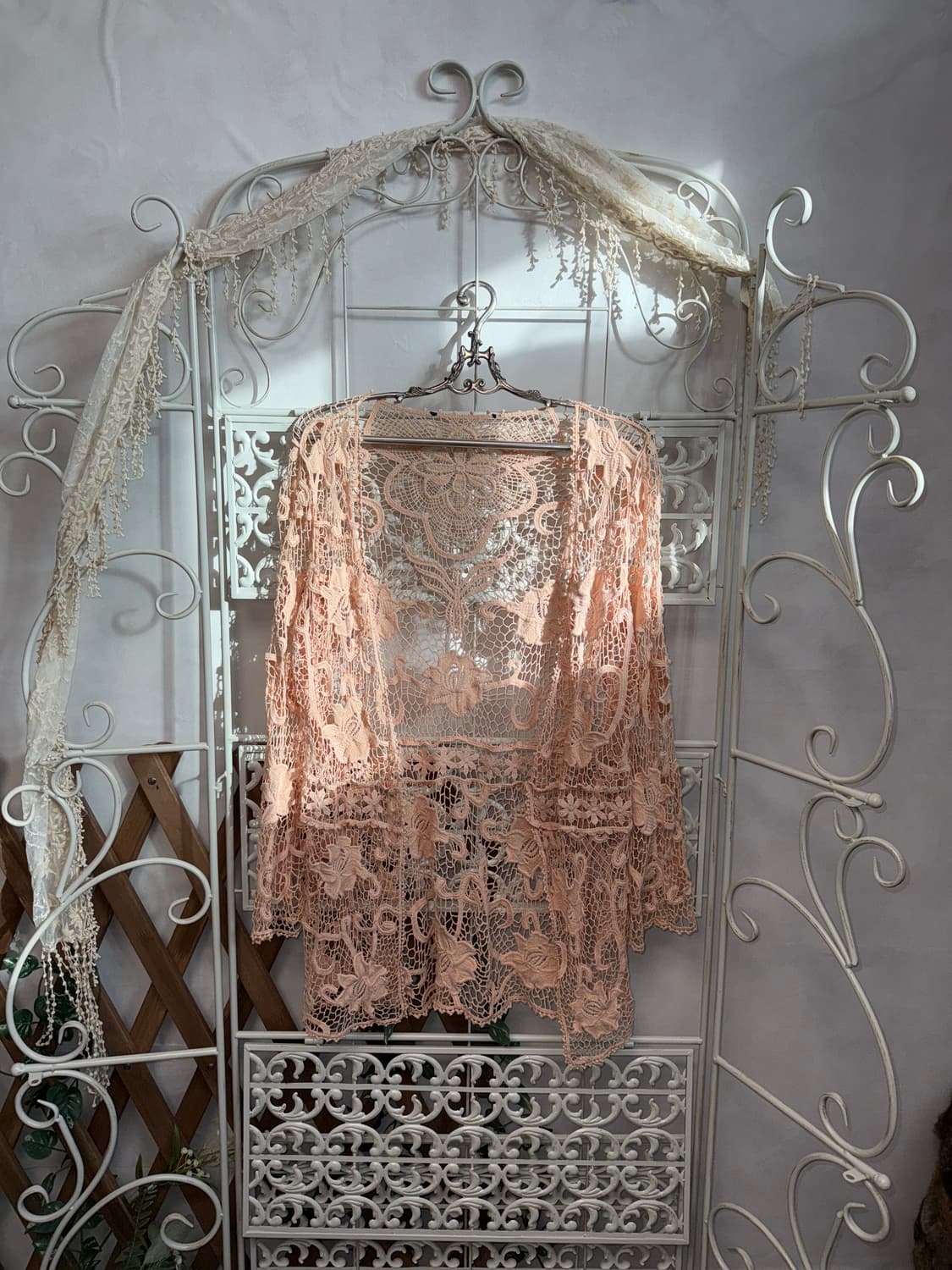 Coral pink oriental crochet loose 가디건 상품이미지1
