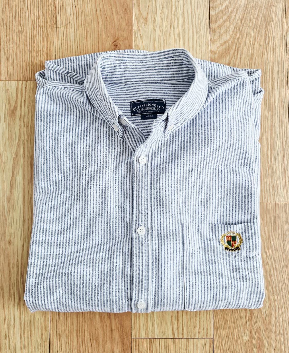 새상품급 아웃스탠딩 로고 스트라이프 옥스포드 셔츠 L  상품이미지1