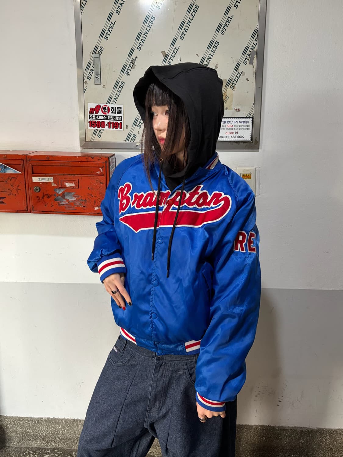 90s 올드스쿨 파란색 스타디움 배색 자켓  상품이미지1