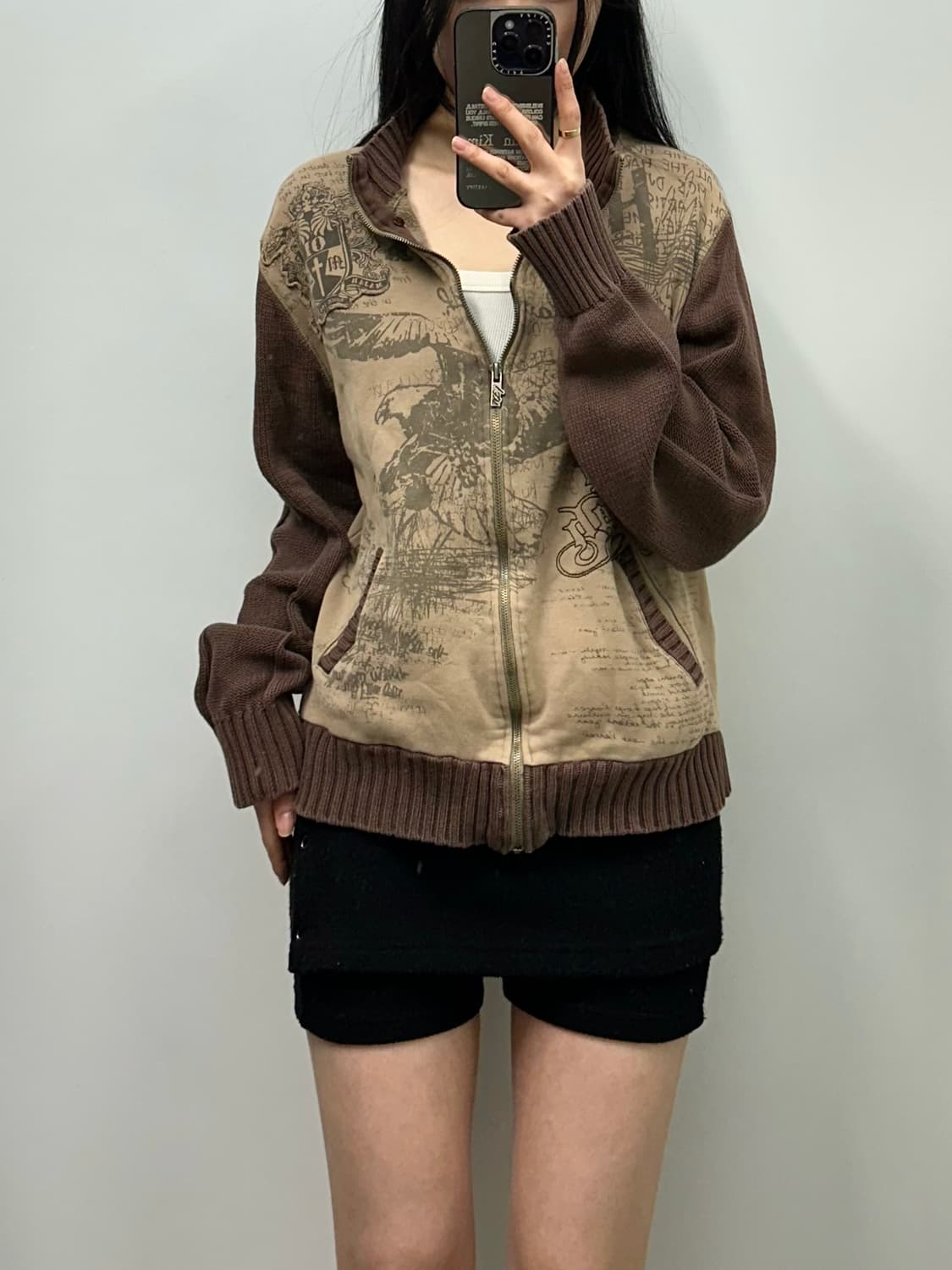 마자플라바 y2k 와투케 카키브라운 니트 집업 상품이미지1