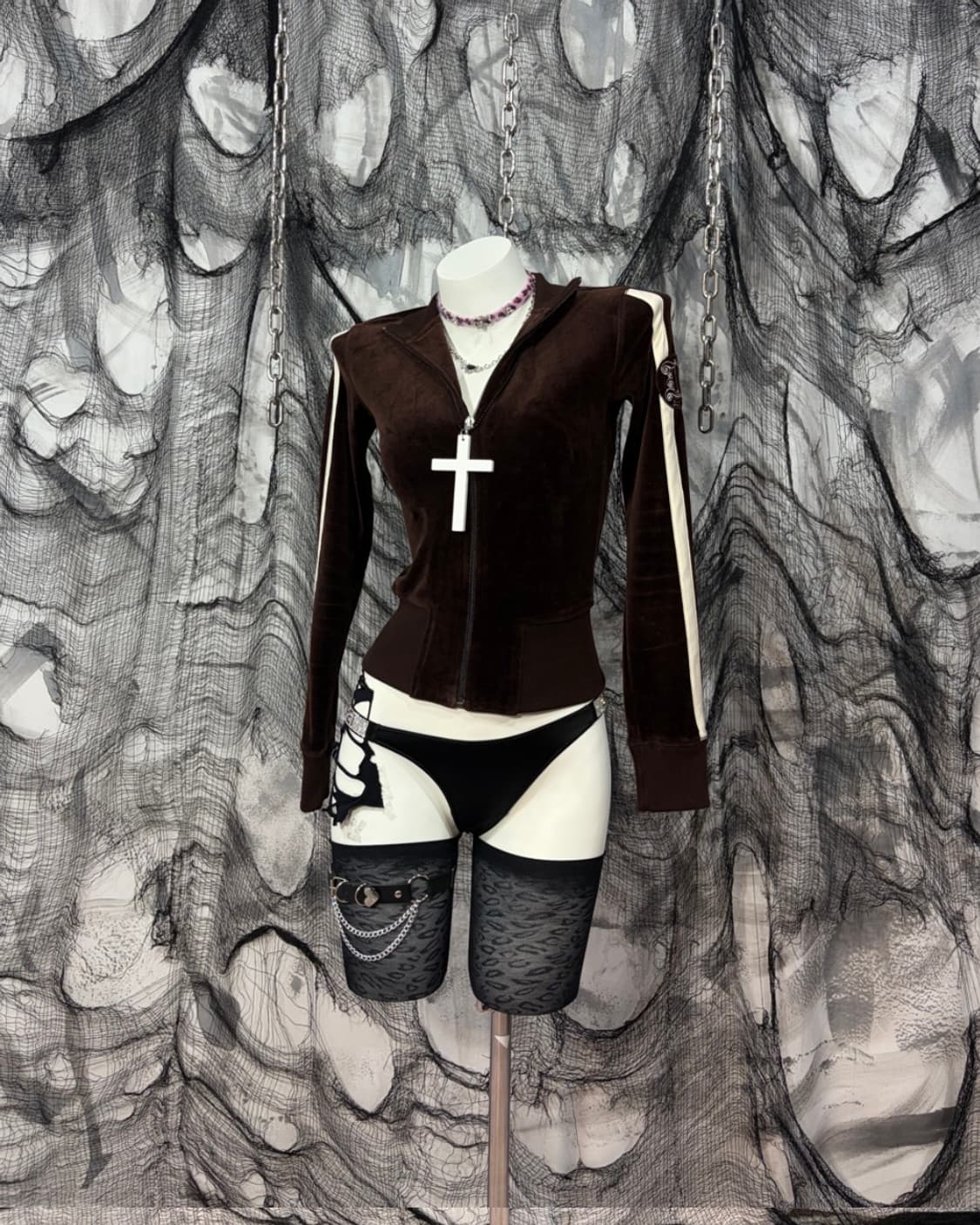 Y2K slim fit crop brown Velvet jersey 상품이미지3