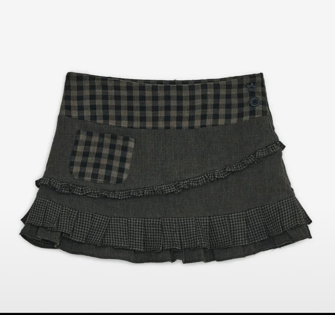 허그유어스킨 체크 러플 미니 스커트 브라운 상품이미지1