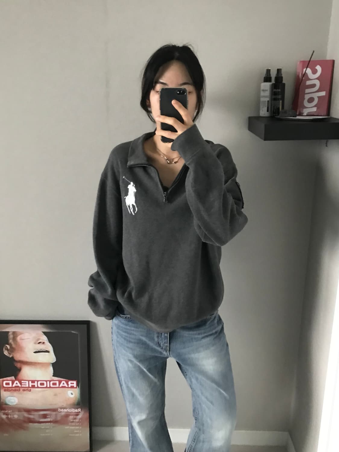 폴로 랄프로렌 빅포니로고 그레이 반집업 니트 상품이미지1